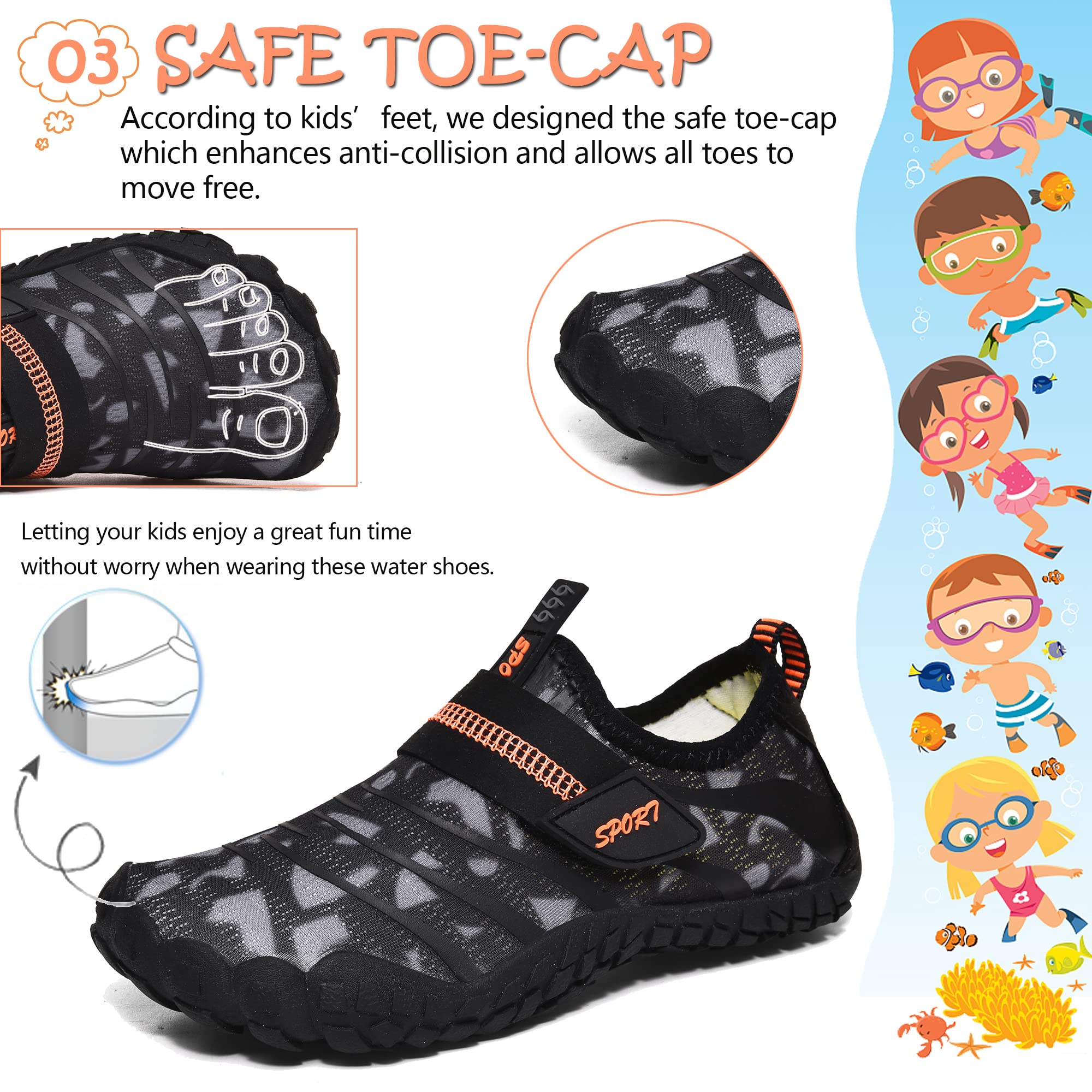 Wasserschuhe für Kinder, Jungen, Mädchen, Strandschuhe, Aqua, Schwimmschuhe, Pool, Barfußschuhe, schnell trocknend, leicht, Kinder, Surfen, Tauchschuhe, schwarz grau, 34 EU