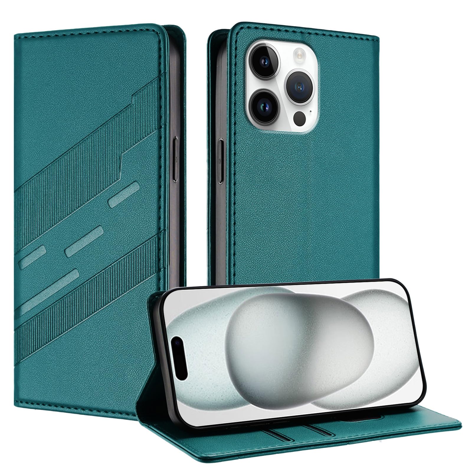 Generic Étui compatible avec iPhone 8 Plus / 7 Plus / 6 Plus (couleur : vert) Portefeuille fin en cuir avec cartes Flip Back Cover