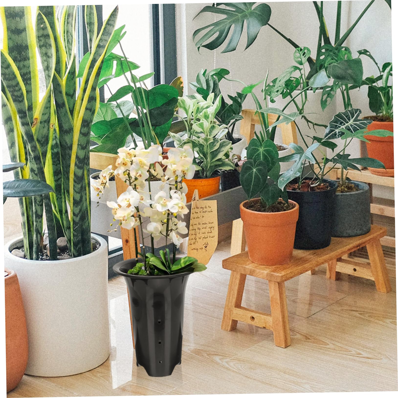 Sosoport Lot de 10 Pots De Pépinière en Plastique Noirs 6 Pouces pour Orchidées, Pots Respirants à Trous De Drainage, Hauteurs Et Épaisseur Renforcées, pour Jardin Balcon Intérieur Extérieur