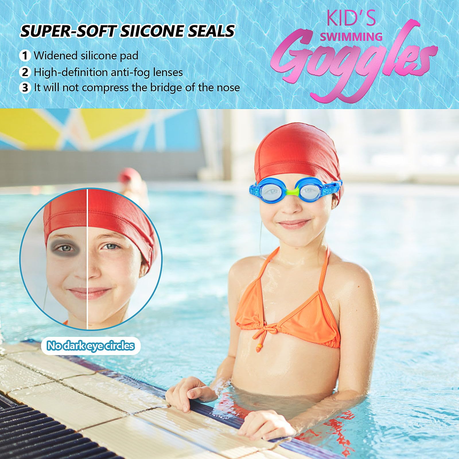 Mezere Kids Swimming Goggles Kids Age 5 Anti Fog Girls Swimming Goggles UV Resist No Leaking Childrens Goggles for Boys Swim Glasses - Image 3
