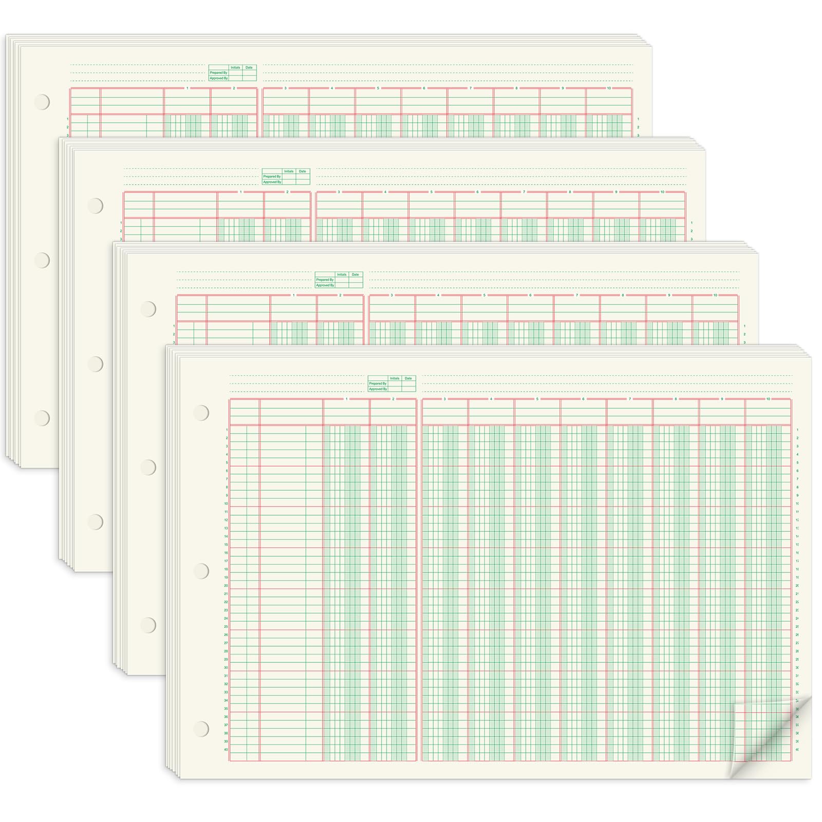 Lot de 4 blocs d'analyse de comptabilité à 10 colonnes, livre d'analyse de comptabilité à 3 trous, 41,7 x 27,9 cm, format double page, pour comptabilité d'entreprise, comptabilité et données (10