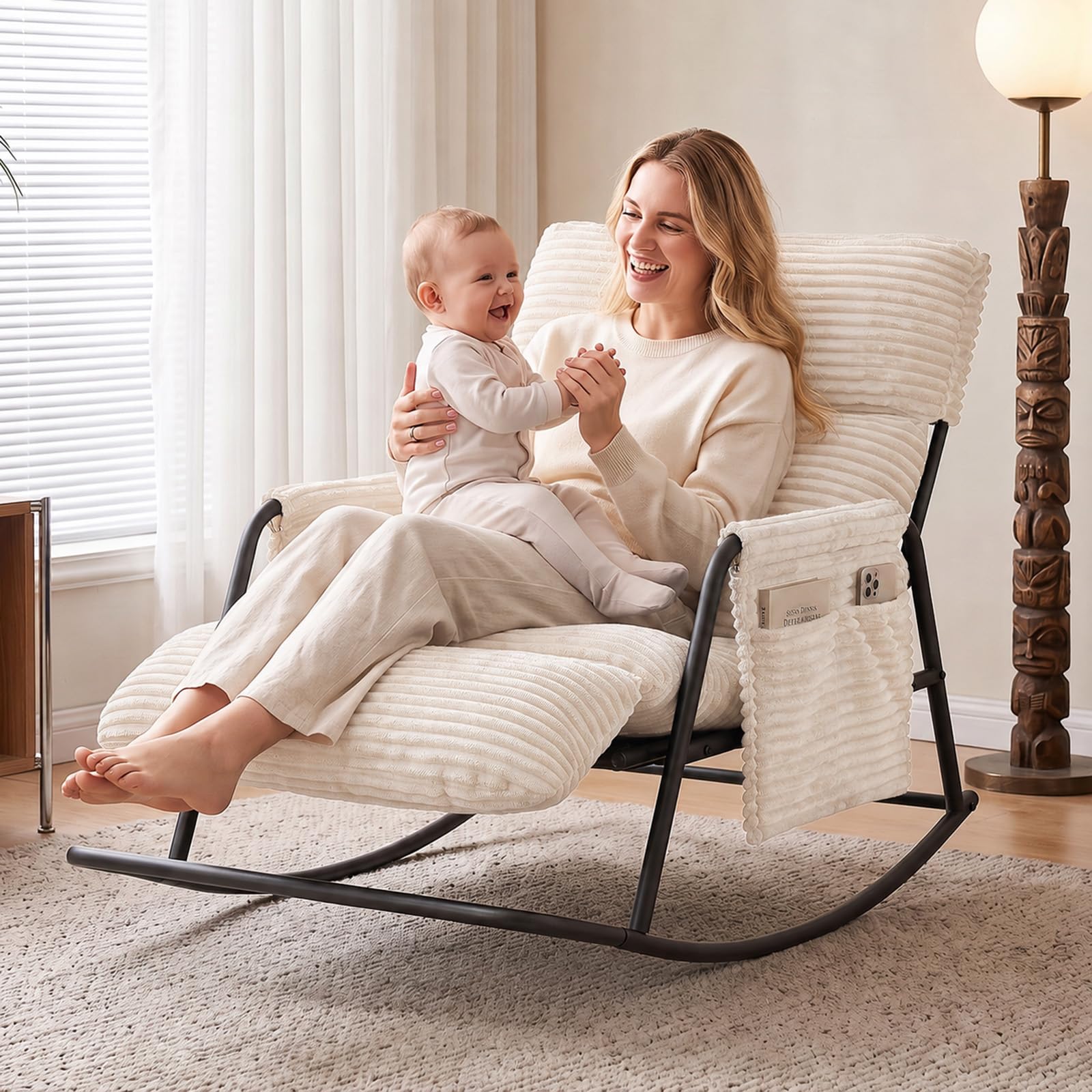 Photo 1 of Luviyoo Rocking Chair with Footrest, 450 Lbs Capacity, Beige