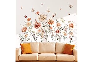 Decalmile Boho Flower Wall Decals Wildflower Garden Floral Grass Wall Stickers For...