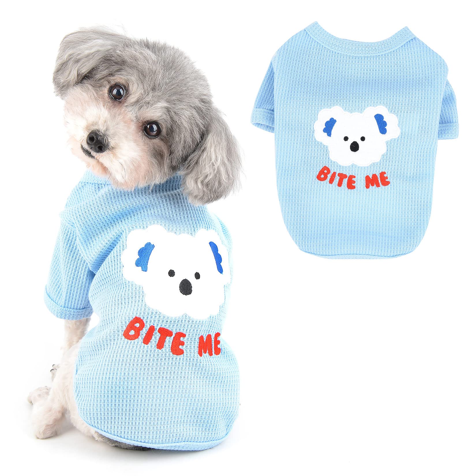 Ranphy Waffle Dog T-Shirt for Dog Small Girls Puppy Clothing with Bear Pattern Pet Cooling Breathable Costumes Cats Apparel, Blue, XL