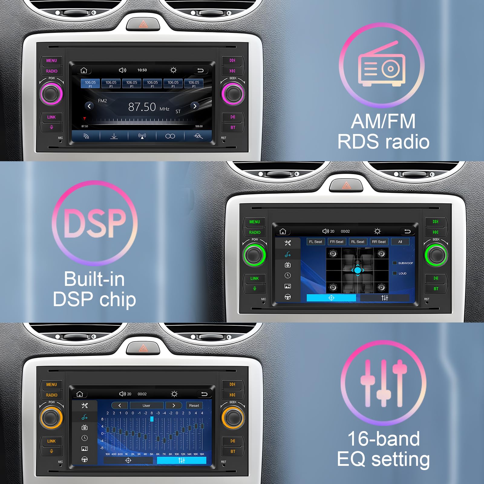 Autoradio, pour Ford Focus 2005-2008, Ford Fiesta 2006-2008, Ford Transit 2007-2012, et Ford Kuga 2008-2011. Prend en charge CarPlay sans fil/filaire, Android Auto. Radio prend en charge AM