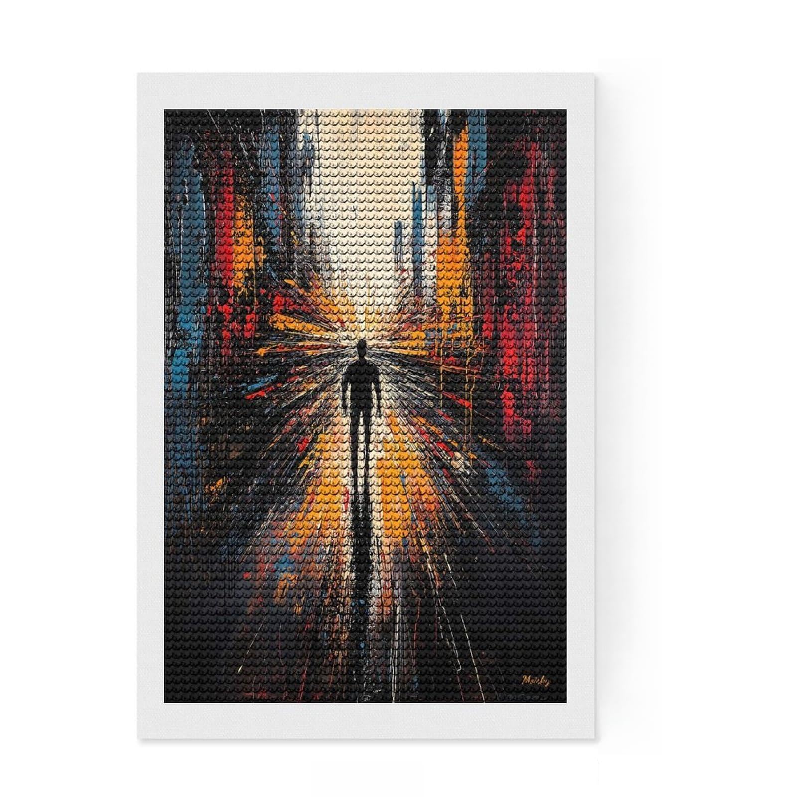 Junmoney Lone Journey – Expressionist Abstract Urban Vision Diamond Painting Set 8"x12", for Adults, Home Wall Decor, Easy to Enjoy, Christmas Gift, Nice Detail and Sparkle