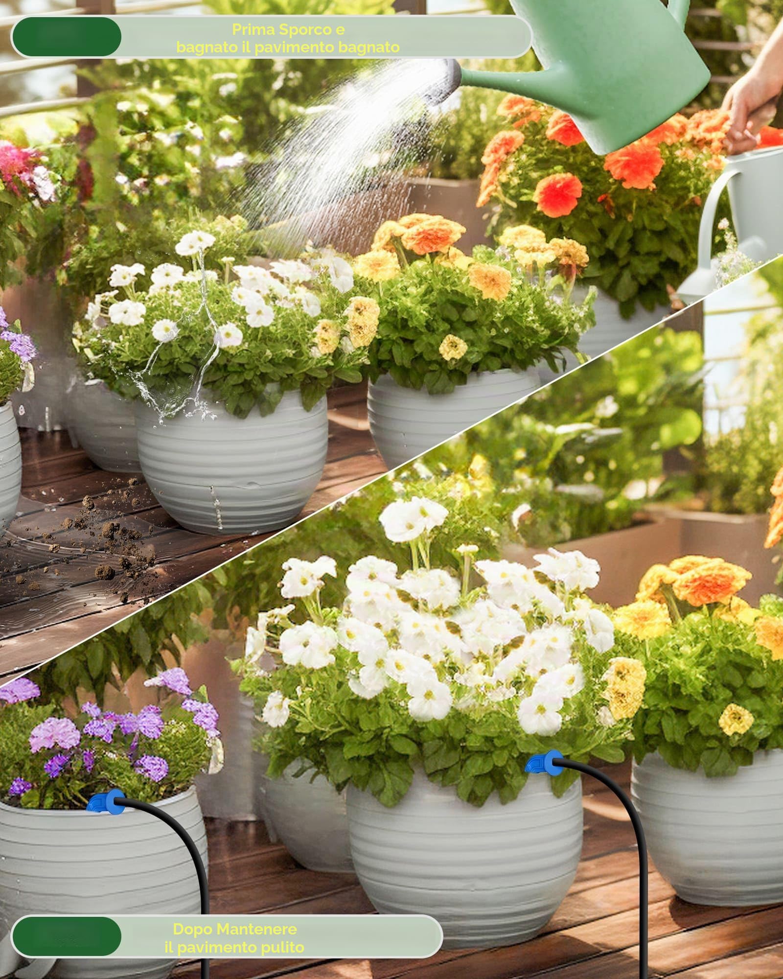Biling Sistema solare per irrigazione balcone, 15 m, 2,5 W, giardino, piante, aiuola rialzata, serra, vacanze
