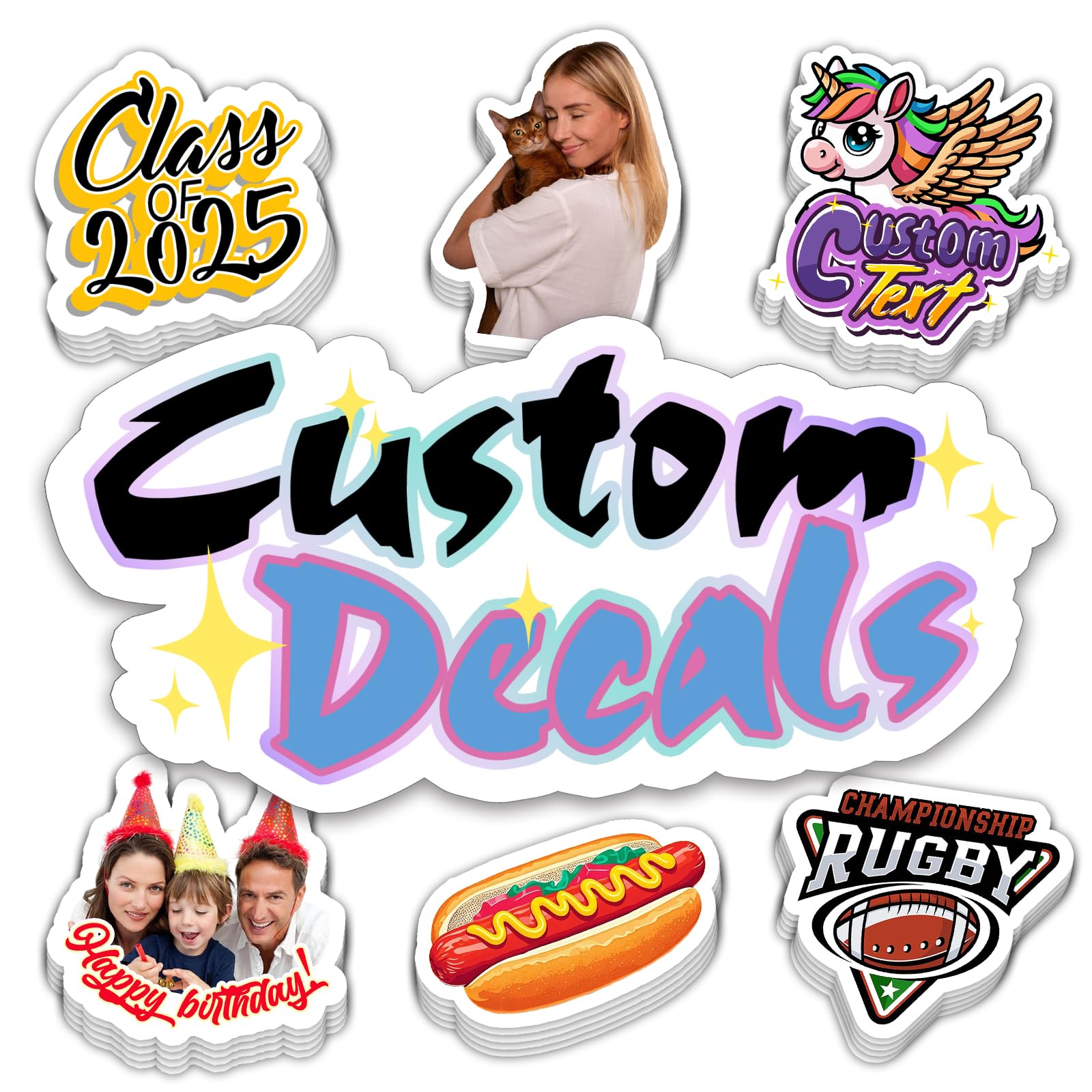 50 Custom Stickers Personalised Your Own Labels Stickers Decals with Photo Picture Name Text Customised Waterproof Vinyl Die Cut Sticker for Business Logo Wedding Party Favors Baby Shower Birthday