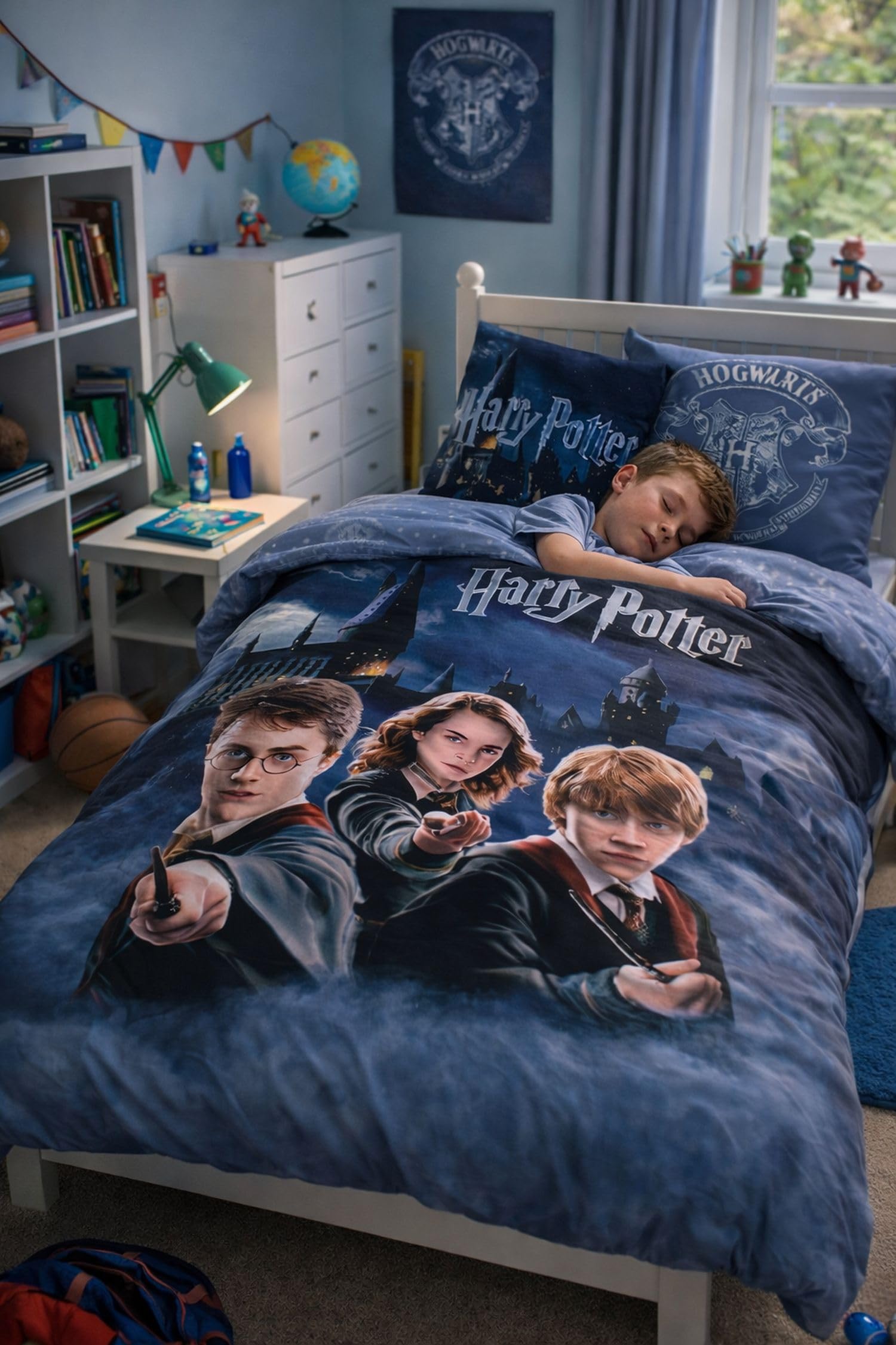 Harry Potter, juego de ropa de cama 135x200 80x80 con funda de almohada Hogwarts [con bolsa de almacenamiento], 100% algodón, libre de sustancias nocivas, certificado Öko-Tex Standard, medidas
