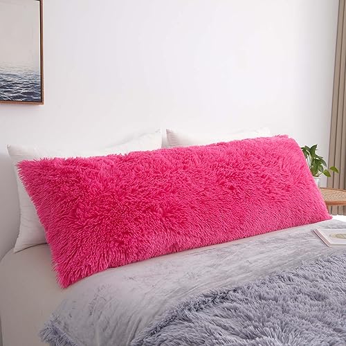 MEGO Funda de almohada de cuerpo esponjoso de lujo, 20 x 54 pulgadas, funda de almohada de cuerpo de piel sintética lanuda de felpa suave, almohada