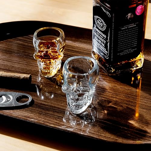 Miniatura 3 de MyGift Clear Glass Novedad - Vasos de disparo de licor con cara de calavera vasos decorativos de Halloween 28 onzas juego de 6