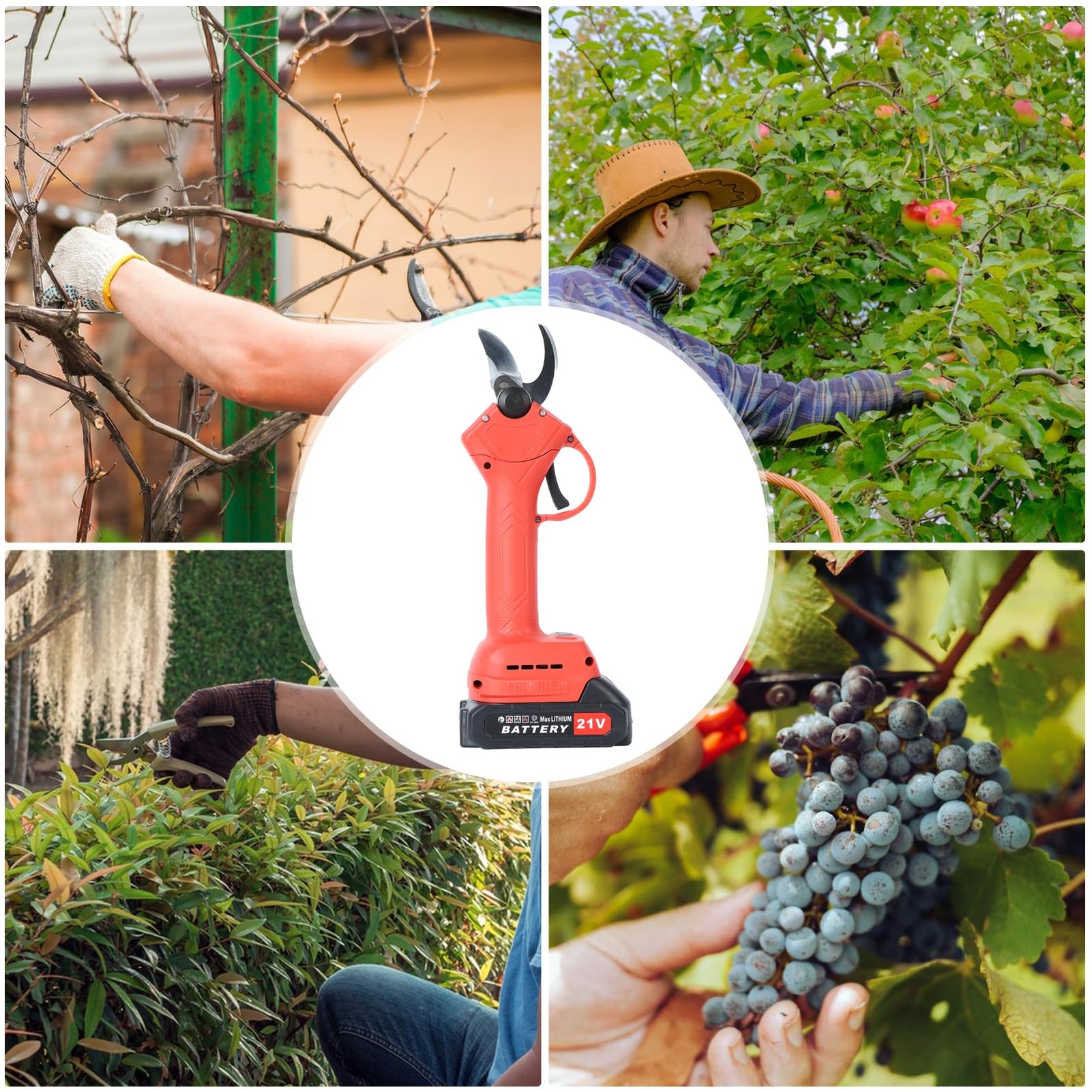 ohfruit Troncarami elettrico professionale senza fili, alimentato a batteria, potatore elettrico elettrico con diametro di taglio da 1 pollice e 2 batterie ricaricabili rosso