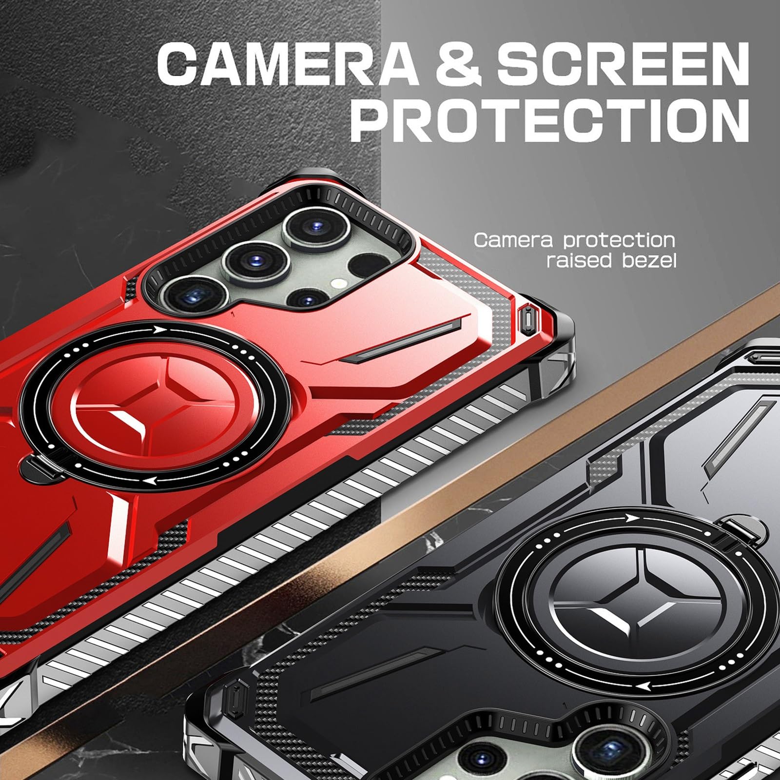 Generisch Etui do Samsung Galaxy S25 Ultra/S25 Plus/S25, metalowe etui ochronne z folią ochronną na wyświetlacz i podstawką (niebieskie, S25)