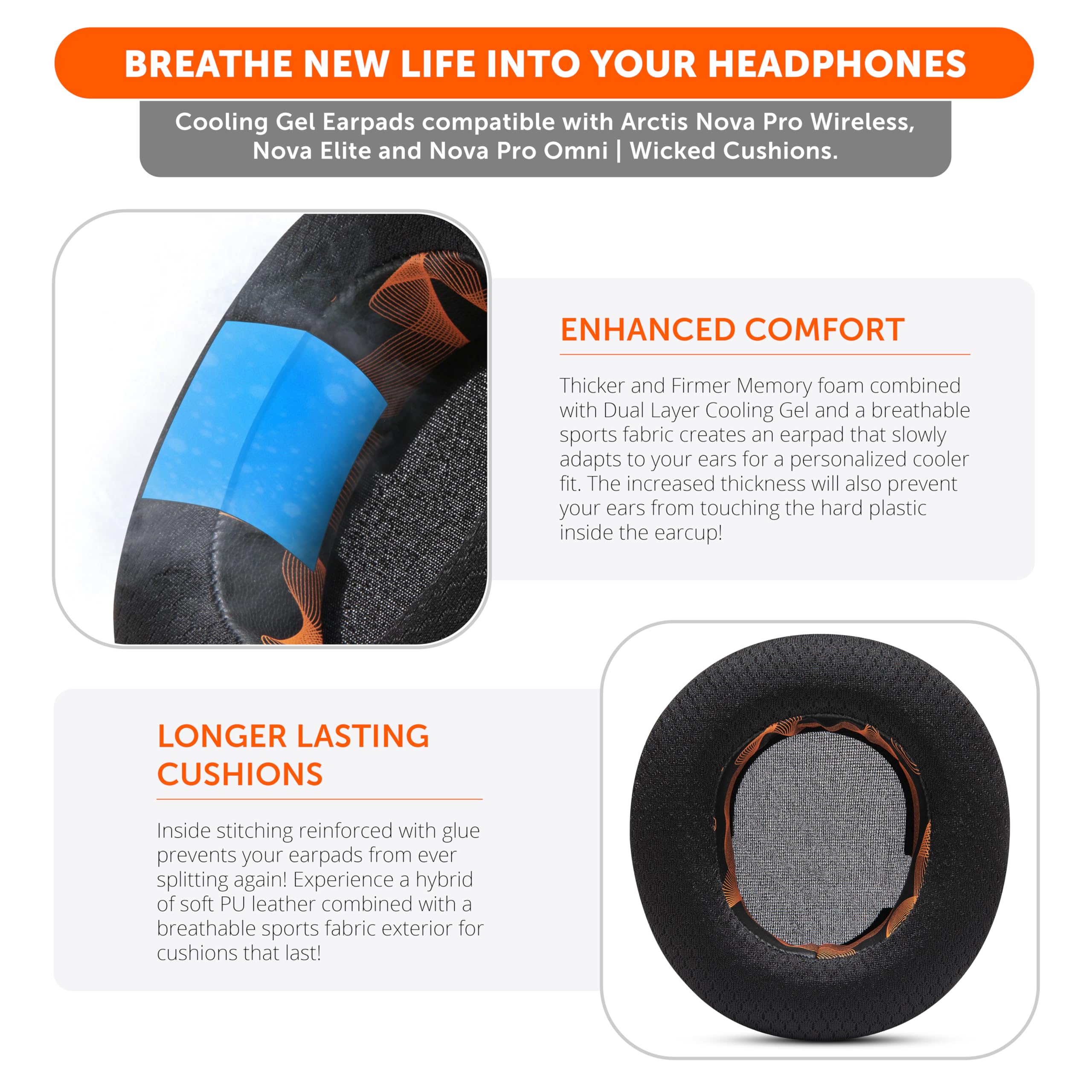 WC Mod Kit V2 Nova Pro Wireless, Pro Omni & Elite – Ohrpolster & Kopfband | Von Wicked Cushions | Inkl. Seitenplatten. Für Arctis Nova Pro Wireless, Elite & Pro Omni | Kinetic Wave
