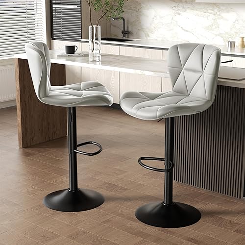 Miniatura 5 de Nalupatio Modern Bar Stools Set of 2, Adjustable Faux Leather Upholstered Swivel Bar Stools, Counter Height Bar Chairs with Back for Kitchen Island,
