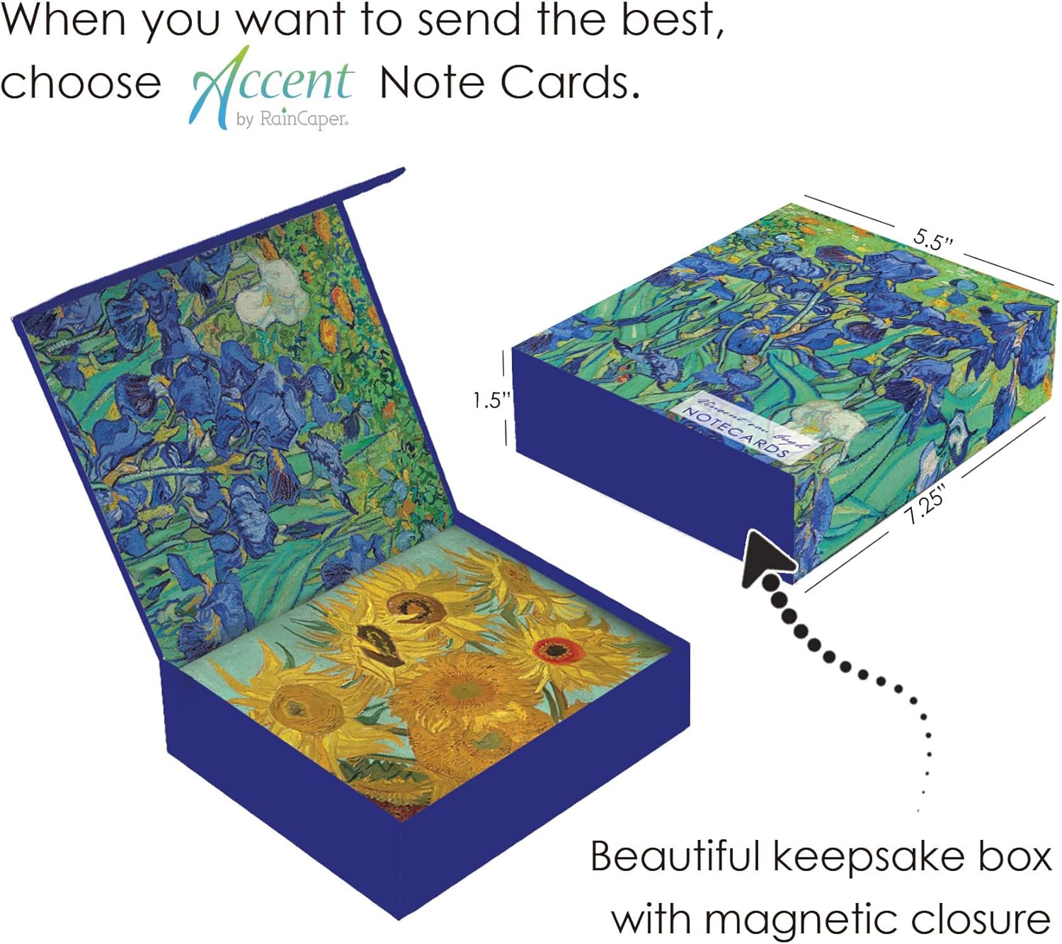 RainCaper Fine Art Keepsake 5x7 Blank Stationery van Gogh Greeting Note Cards With Decorative Envelopes, Gift Boxed Set of 16 | 300 GSM Cardstock (van Gogh Favorites)