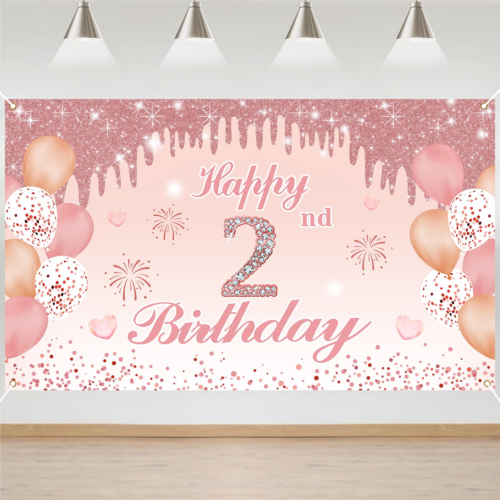 2nd Birthday Decorations Door Banner Pink Happy Birthday Banner for Party Backdrop for Women Home Outdoor Cover Party Decoration Supplies Poster — image 1