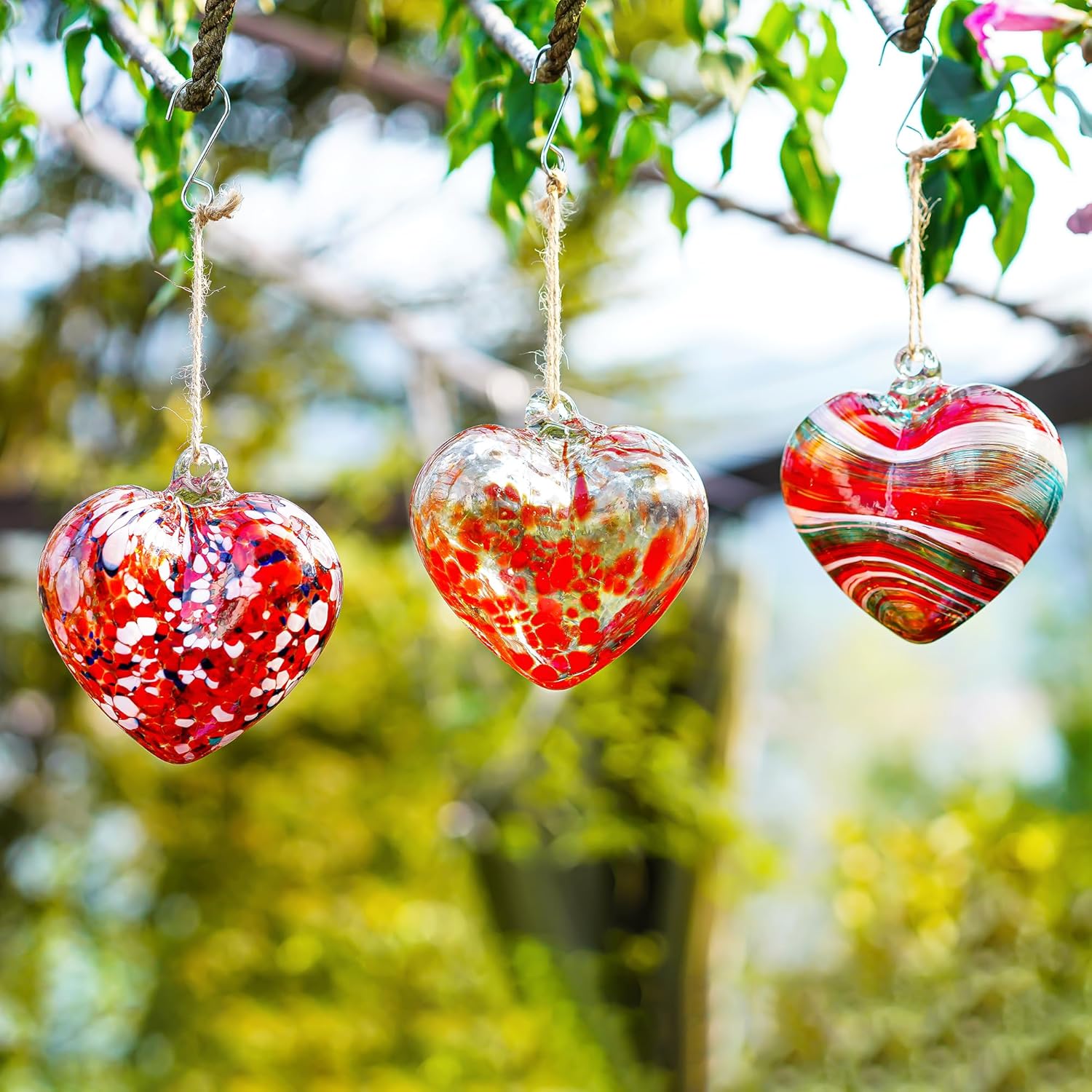 4inch Hand Blown Glass Red Heart Ornaments Hanging Friendship Hearts for Patio Garden Outdoor Decor Unique Gift Valentine's Day Decorations for Lover - Image 7