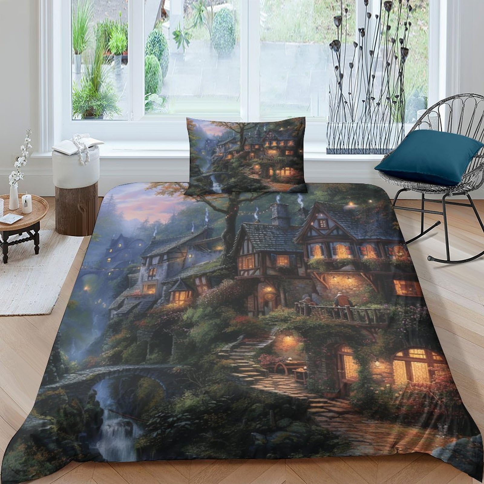 Housse de couette chalet de montagne 135x200 pour une ambiance cocooning hivernale