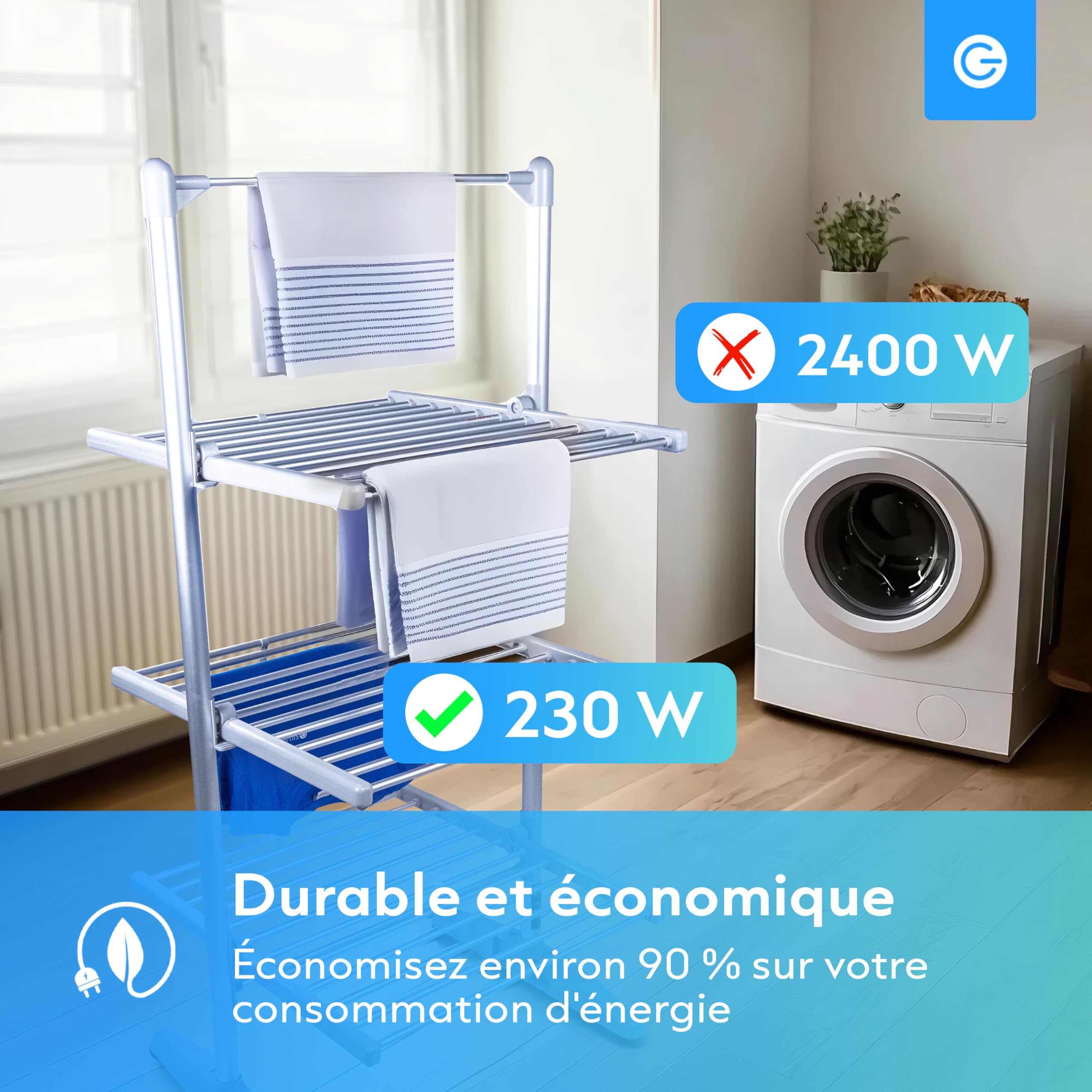 Silvergear® Séchoir à Linge Chauffant Intérieur Premium | 73x70x147cm