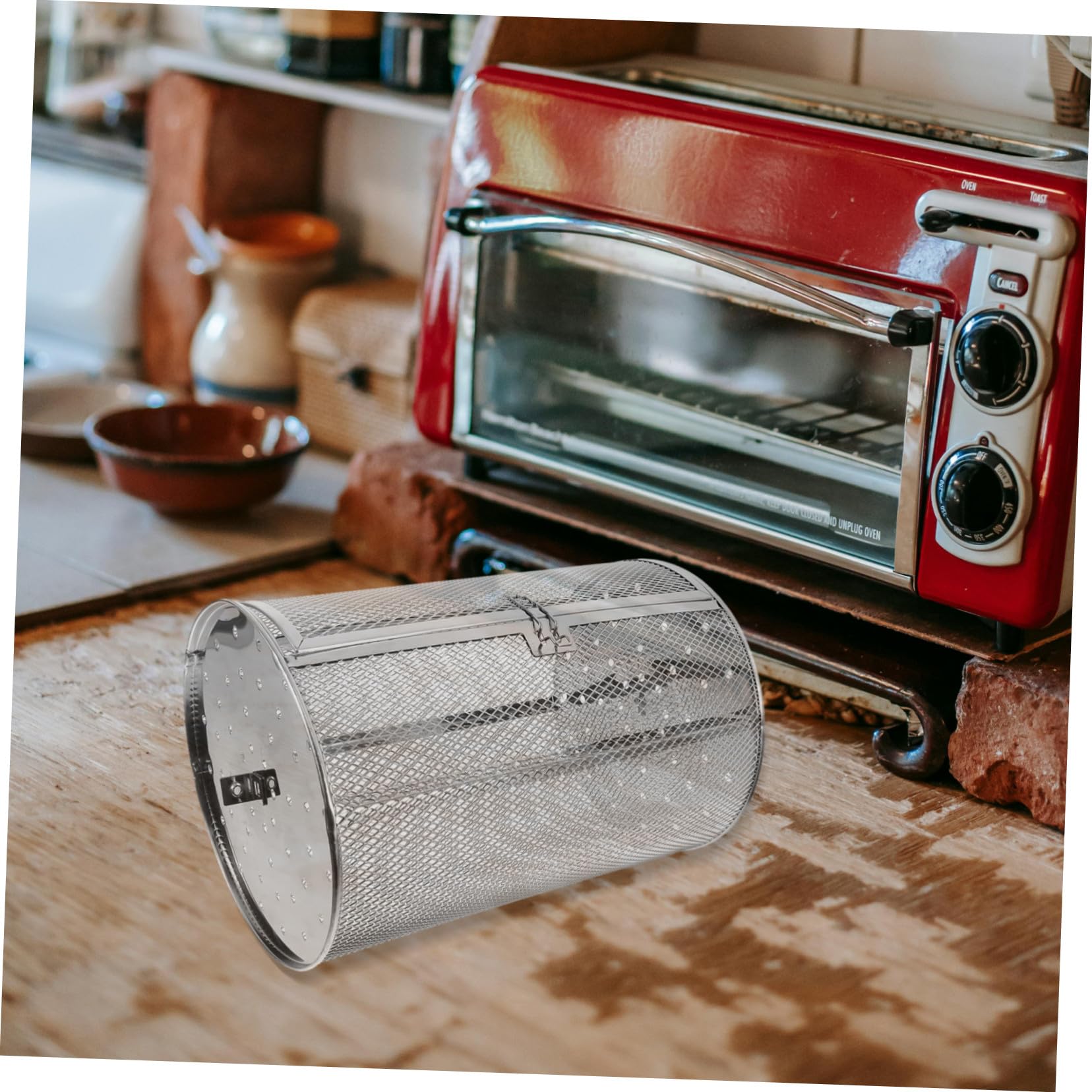 Griglia rotante in acciaio inox per arrostire noci, carne, verdure e kebab – versatile griglia con porta per forno e friggitrice ad aria