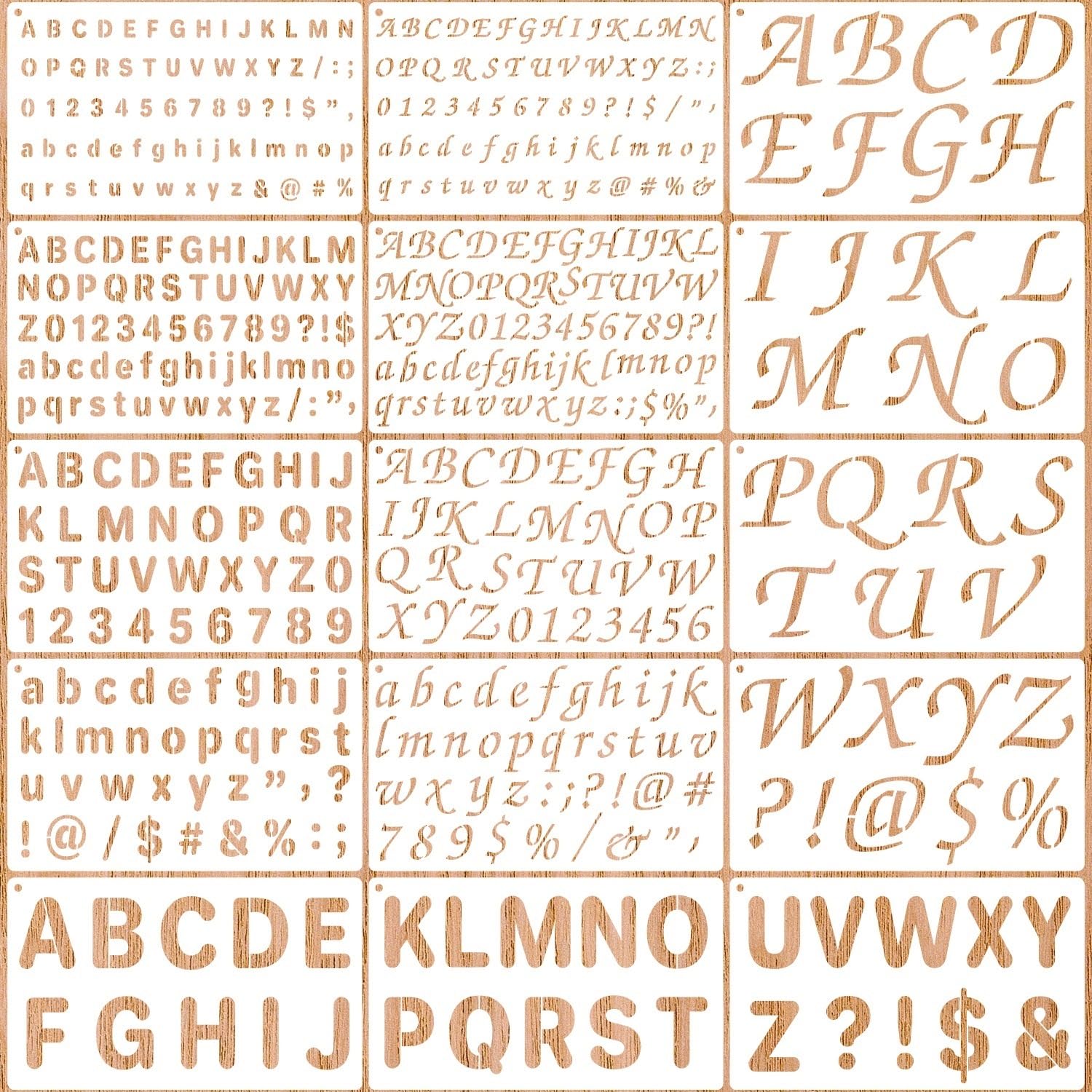 Photo 1 of 1/2, 3/4, 1, 2 Inch Letter Stencils for Painting, 15 Pack Reusable Plastic Alphabet and Number Stencils for Crafts Art Projects