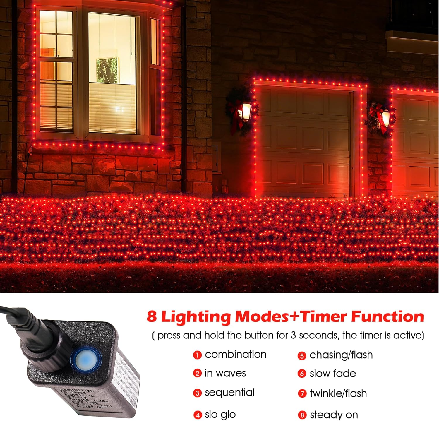 BlcTec Outdoor Christmas Lights 200 LED 8.4ft x 5.2ft Christmas Net Lights with 8 Modes, UL Certified, Timer, Connectable, Waterproof for Trees, Bushes, Shrub, Yard Outdoor Holiday Decorations, Red