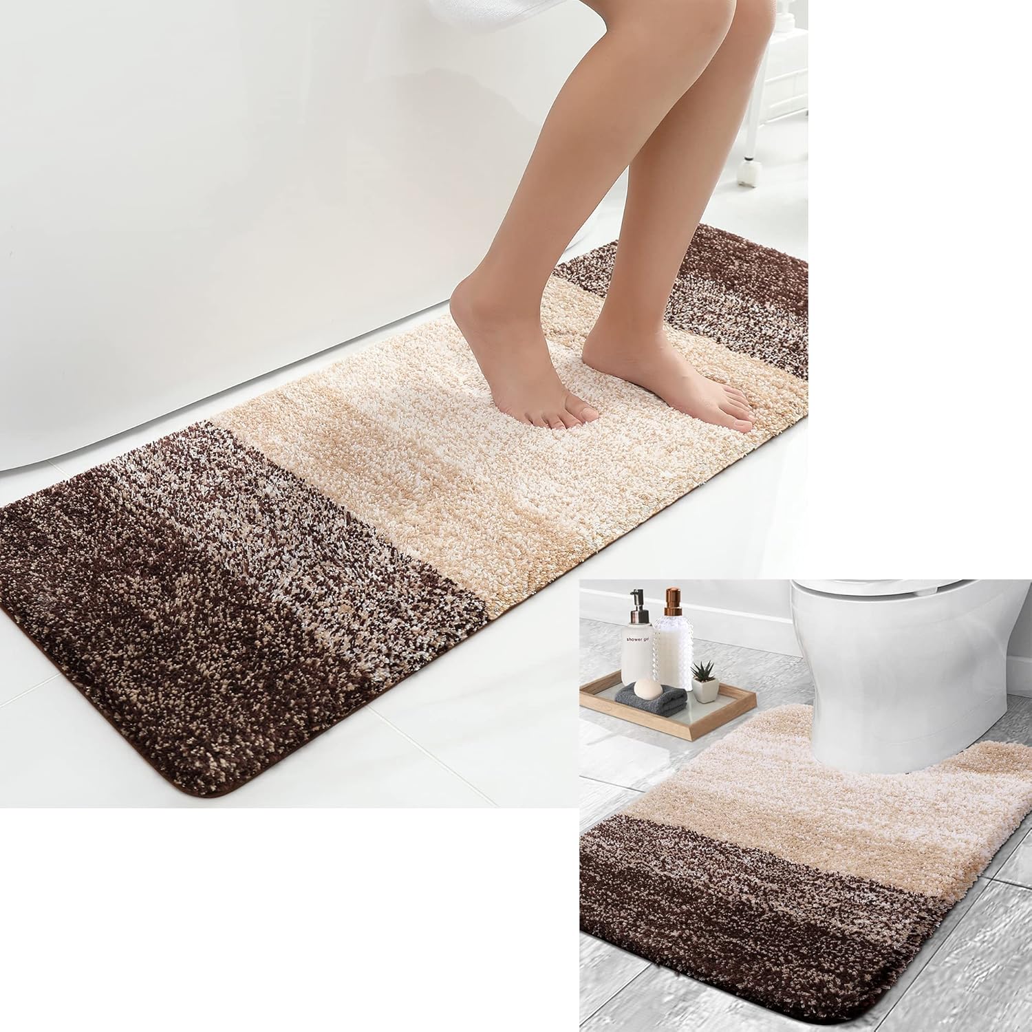 OLANLY Ombre Bath Rug and Toilet Rugs UShaped, Bath Rug Size 47x20 and Toilet Rugs