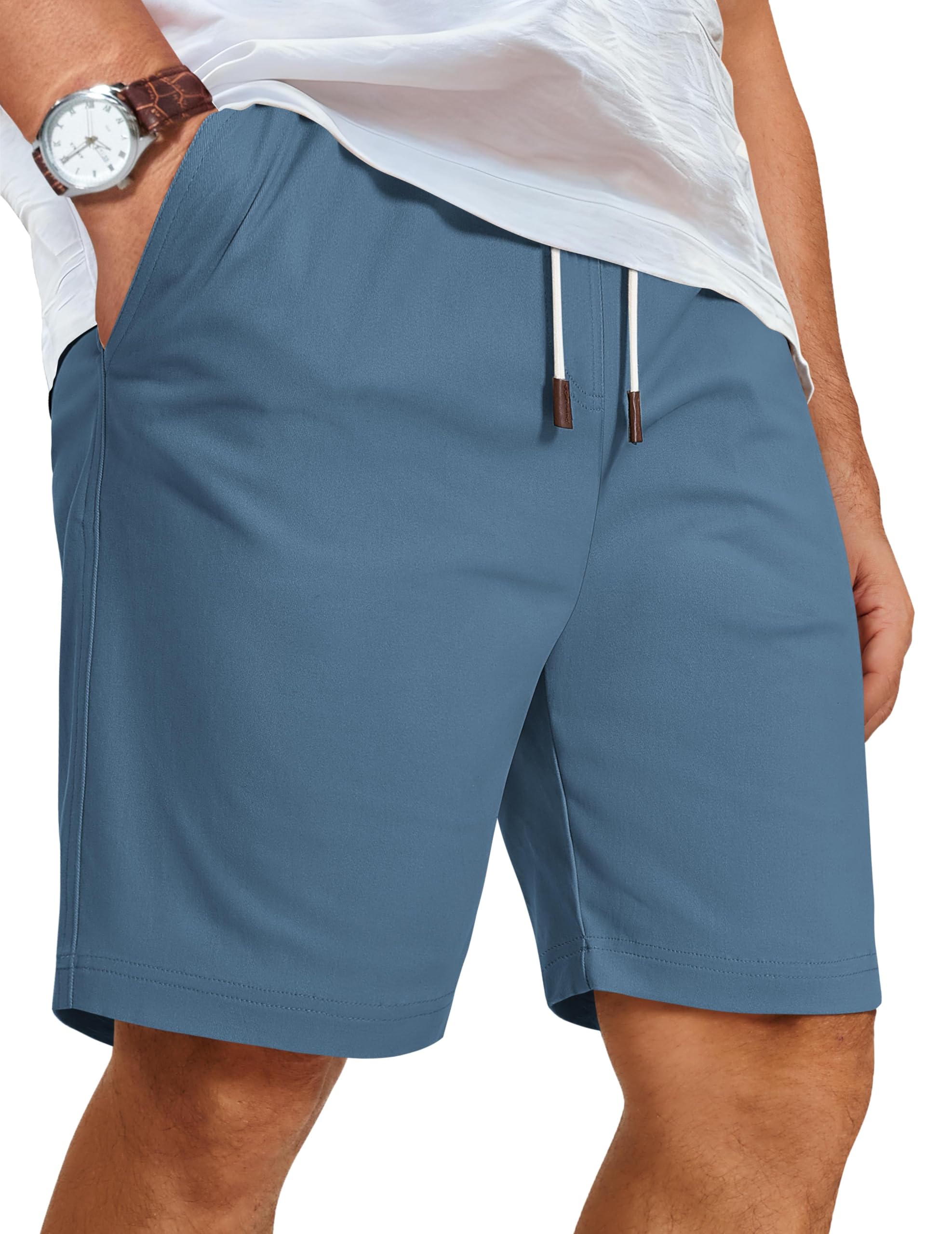 COOFANDY Mens Casual Shorts Cotton Elastic Waist Shorts Drawstring Summer Beach Shorts