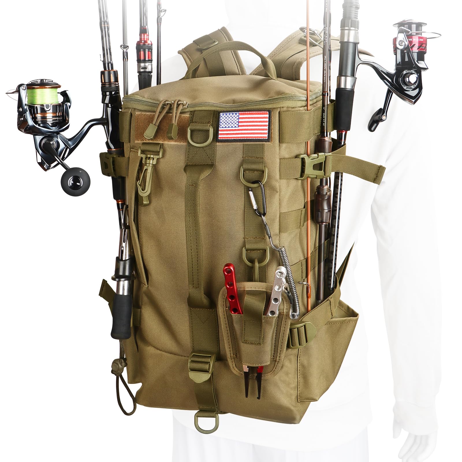 MoiShow Fishing Tackle Backpack with Rod Holders – Large-Capacity Gear Organizer Tackle Box Storage, Rod Carrier Bag for Outdoor Angling Equipment