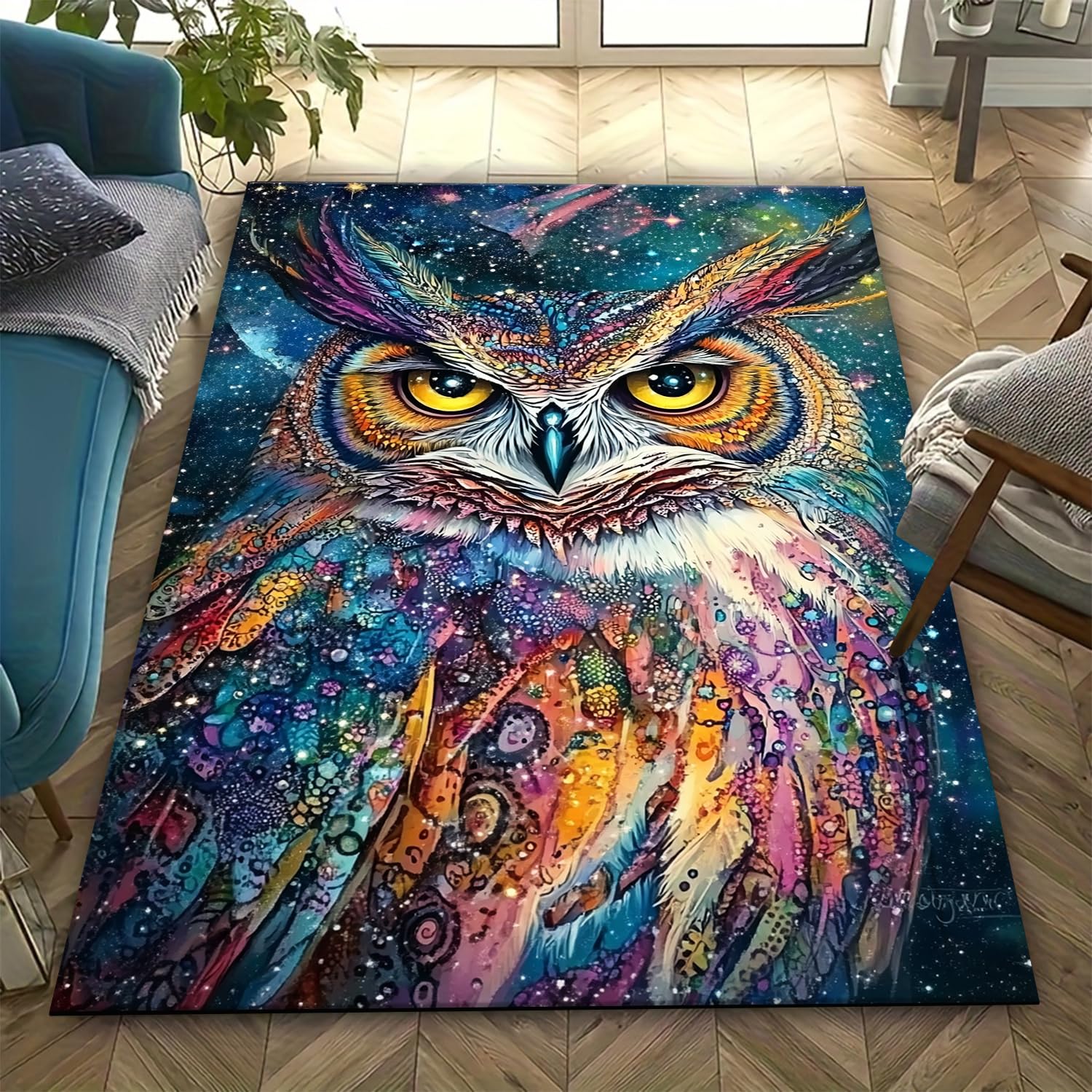 Tapis salon animal antidérapant lavable hibou 3D doux anti-fatigue pour entrée