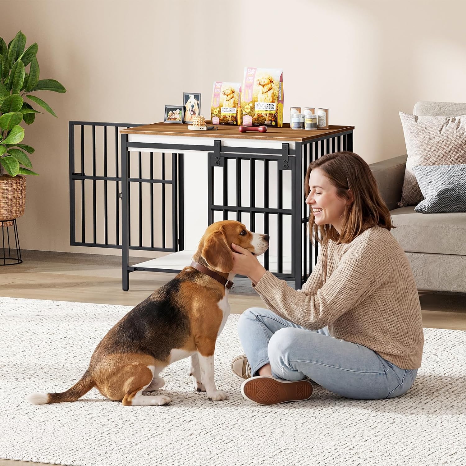 HOOBRO Dog Crate Furniture with Sliding Barn Door, Dog Kennel Indoor for Small/Medium Dogs, Heavy Duty Dog Cage with 2 Doors, End Table for Living Room, Bedroom, Rustic Brown and Black BWH73GW03