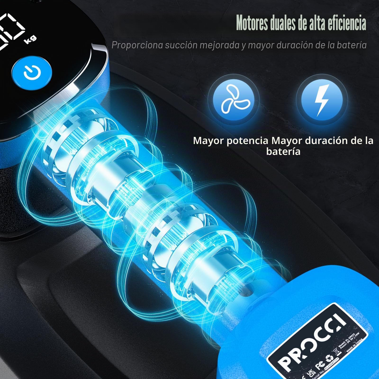 Ventosa Eléctrica para Azulejos, Vidrio, Mármol – 2 Motores Potentes, 300KG de Succión Fuerte, Pantalla LCD, Batería 4500mAh, 12h de Autonomía, 26cm, Ideal para Superficies Lisas y Rugosas
