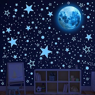 495Pcs Glow in The Dark Stars for Ceiling Glow in The Dark Moon and Space Wall Decals Glowing Galaxy Universe Planet Wall Stickers Ceiling Stars Glow in The Dark Kids Boys Bedroom Living Room Decor