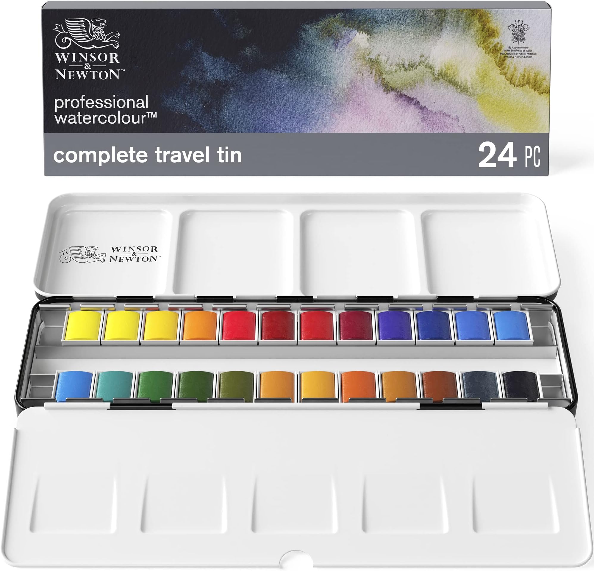 Windsor & Newton artist watercolor half pan 24 color set light weight metal box set (japan import)