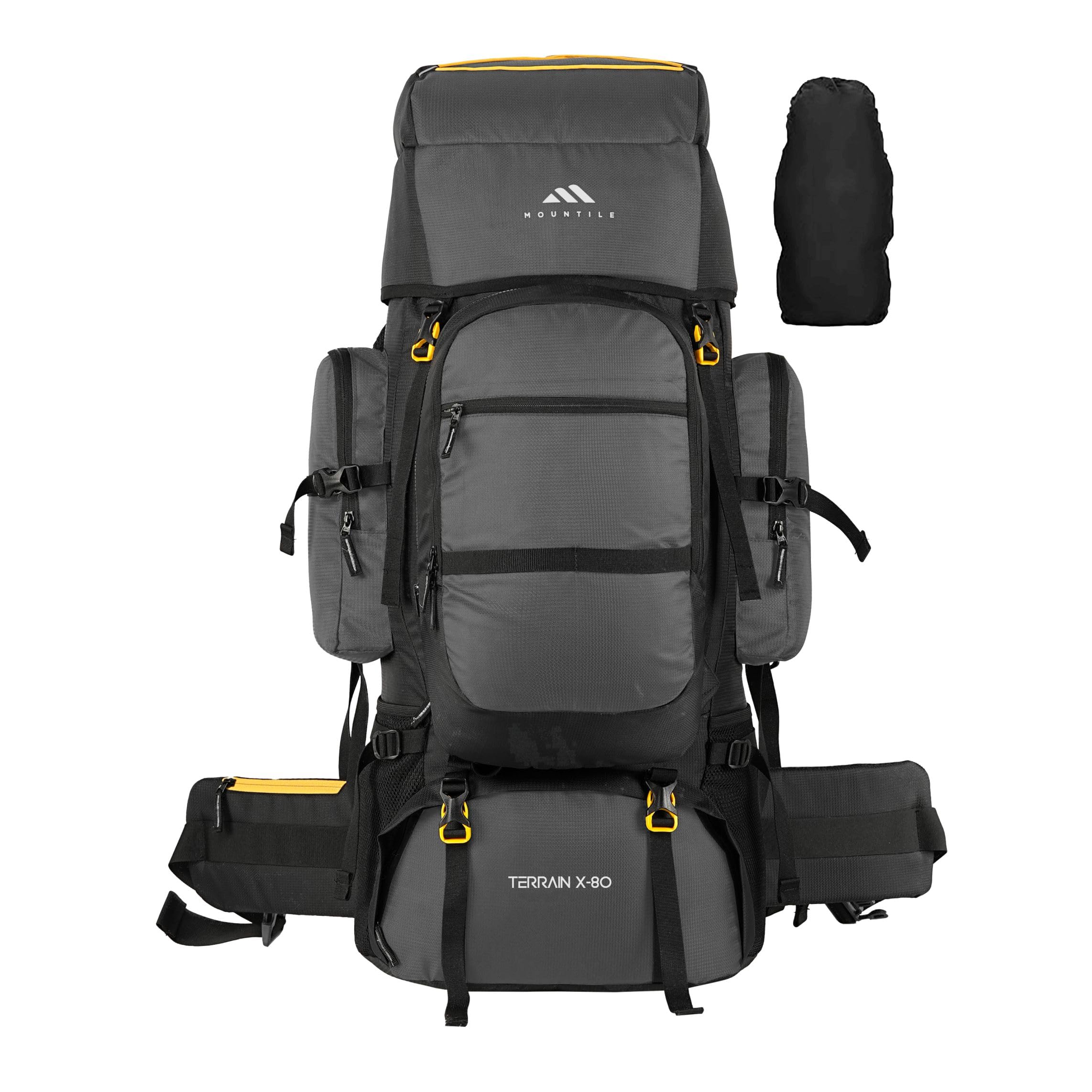 MOUNTILE TERRAIN X-80L Travel Backpack with Water Proof Rain Cover - Camping Hiking Rucksack Trekking Bag - MTX03