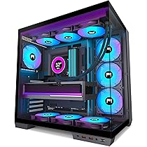 HYXN H1 Case PC ATX – Preinstallato con 7 ventole PWM ARGB, doppia camera Mid Tower Case per PC Gaming, con Type-C, può ospitare contemporaneamente 3 radiatori da 360 mm (nero, H1)