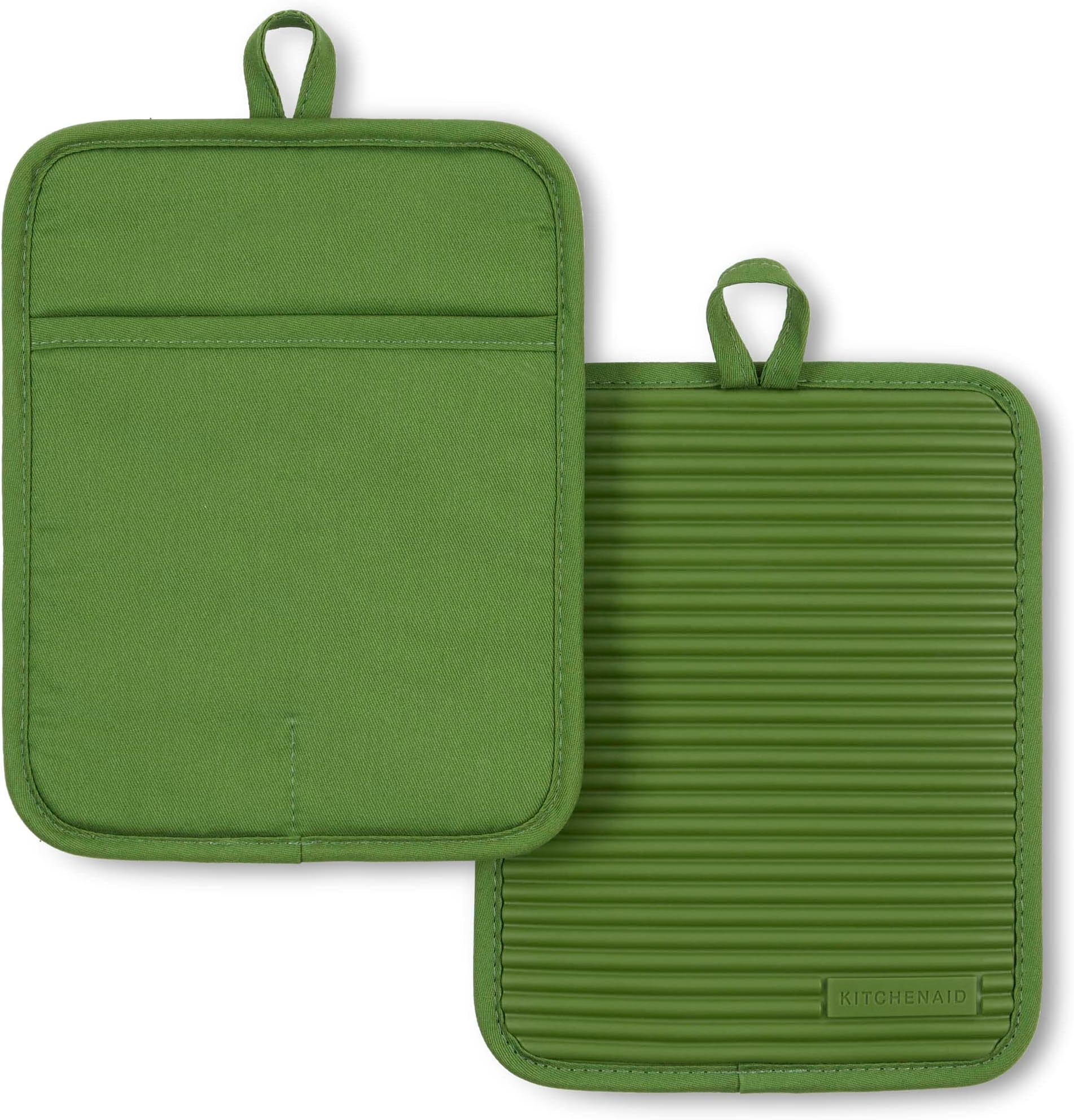KitchenAid Ribbed Soft Silicone Pot Holder 2-Pack Set, Matcha, 7"x9"