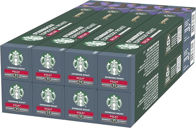 STARBUCKS Espresso Roast Bezkofeinowe od Nespresso, Dark Roast, Kapsułki Kawy 8 x 10 (80 Kapsułki)