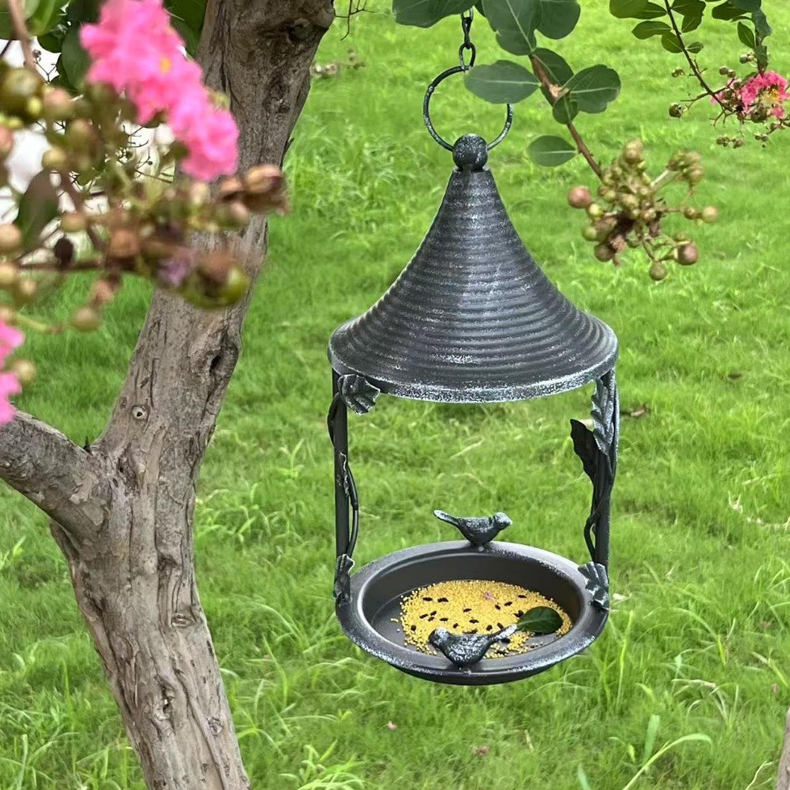 Distributore di cibo per uccelli selvatici, mangiatoia in metallo appeso decorazione per volatili, mangiatoia da giardino, per uccelli selvatici, balcone terrazza all'aperto