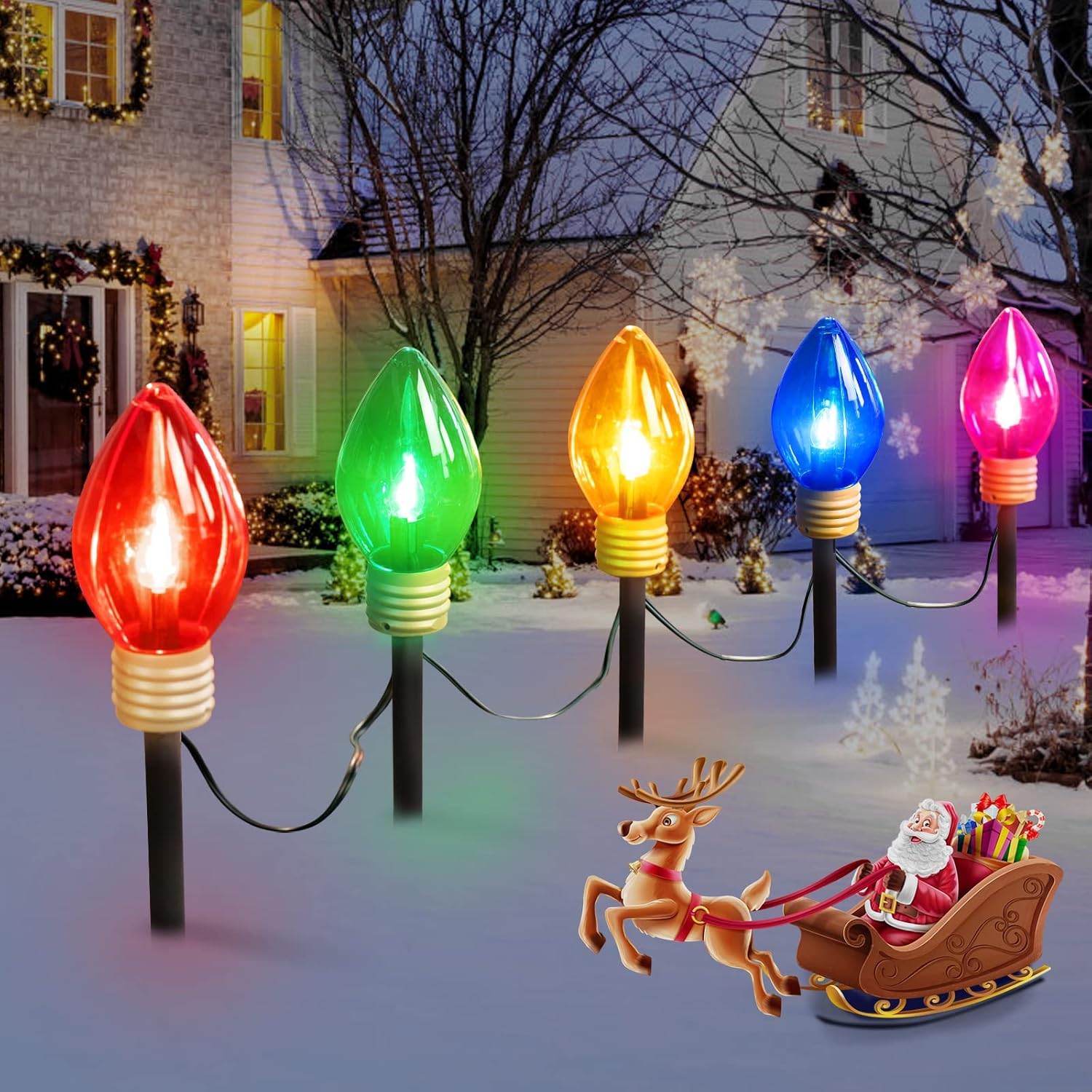 Jumbo C9 Christmas Pathway Lights Outdoor - 8.5 Feet 5 LED C9 Walkway Lights