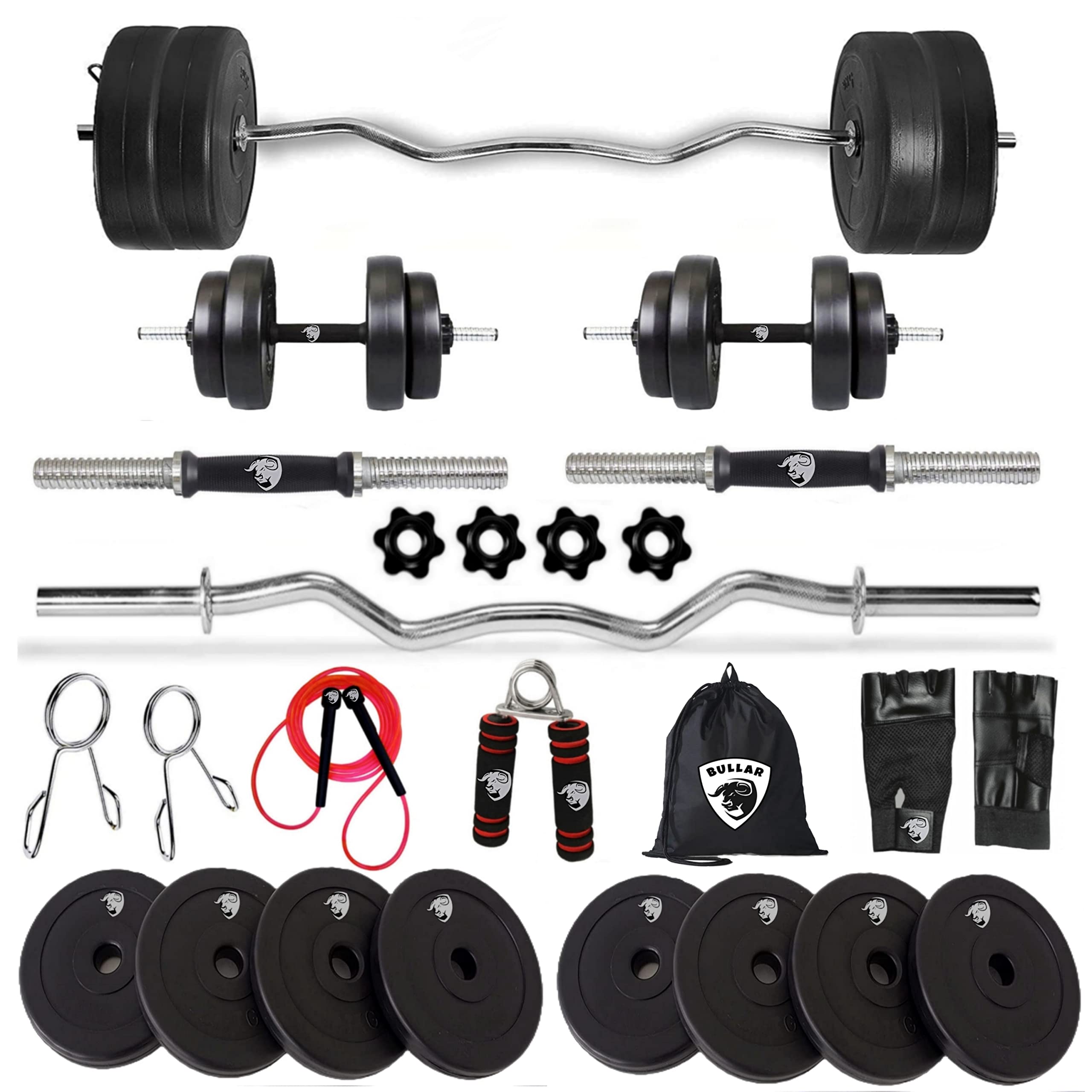 BULLAR Home Gym Set (8-30) kg Home Gym Combo with Curl Rod and Pair of Dumbbell Rods Gym Equipment for Men and Exercise Accessories for Fitness. (30 kg Home Gym Set)-picture-22
