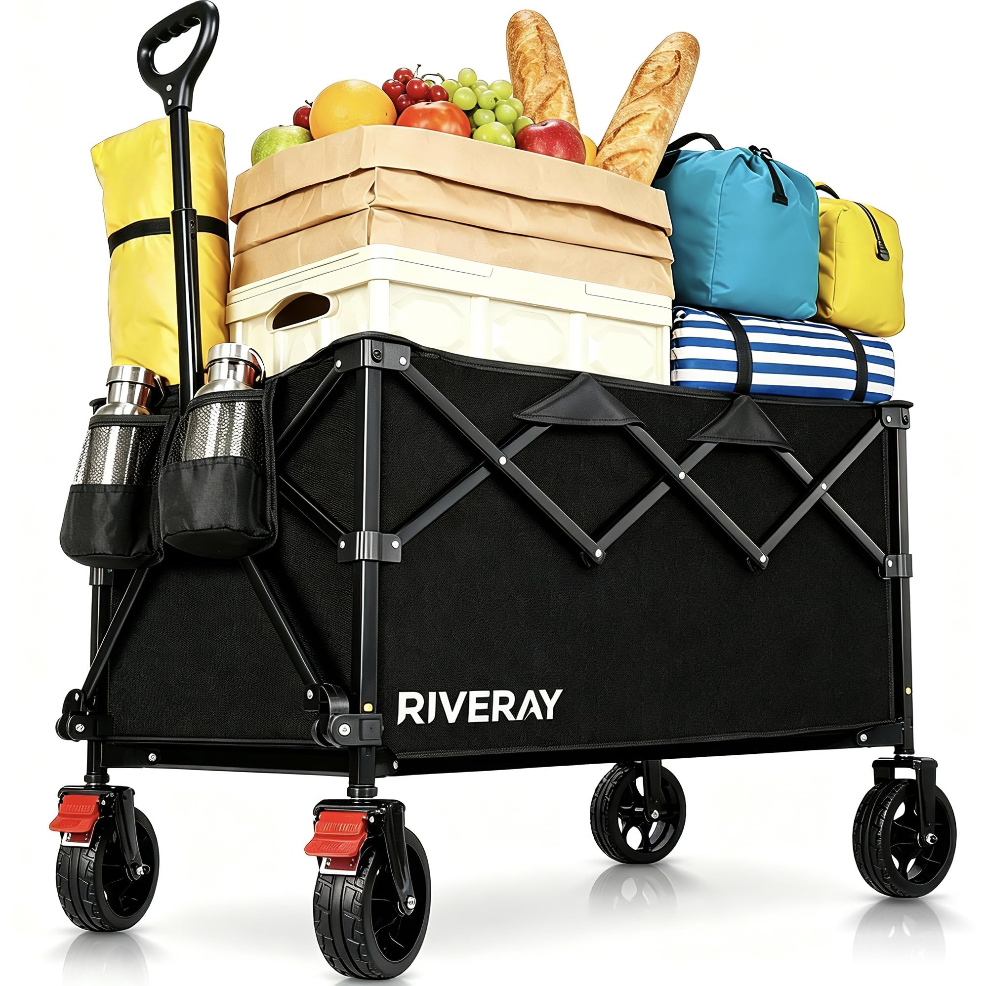 Chariot Pliable Tout Terrain 300L 230KG, Chariot de Plage à roulettes avec Freins, Toile Amovible, Grand Volume XXXL pour Camping, Jardin, Pêche, Transport, Pique-Nique