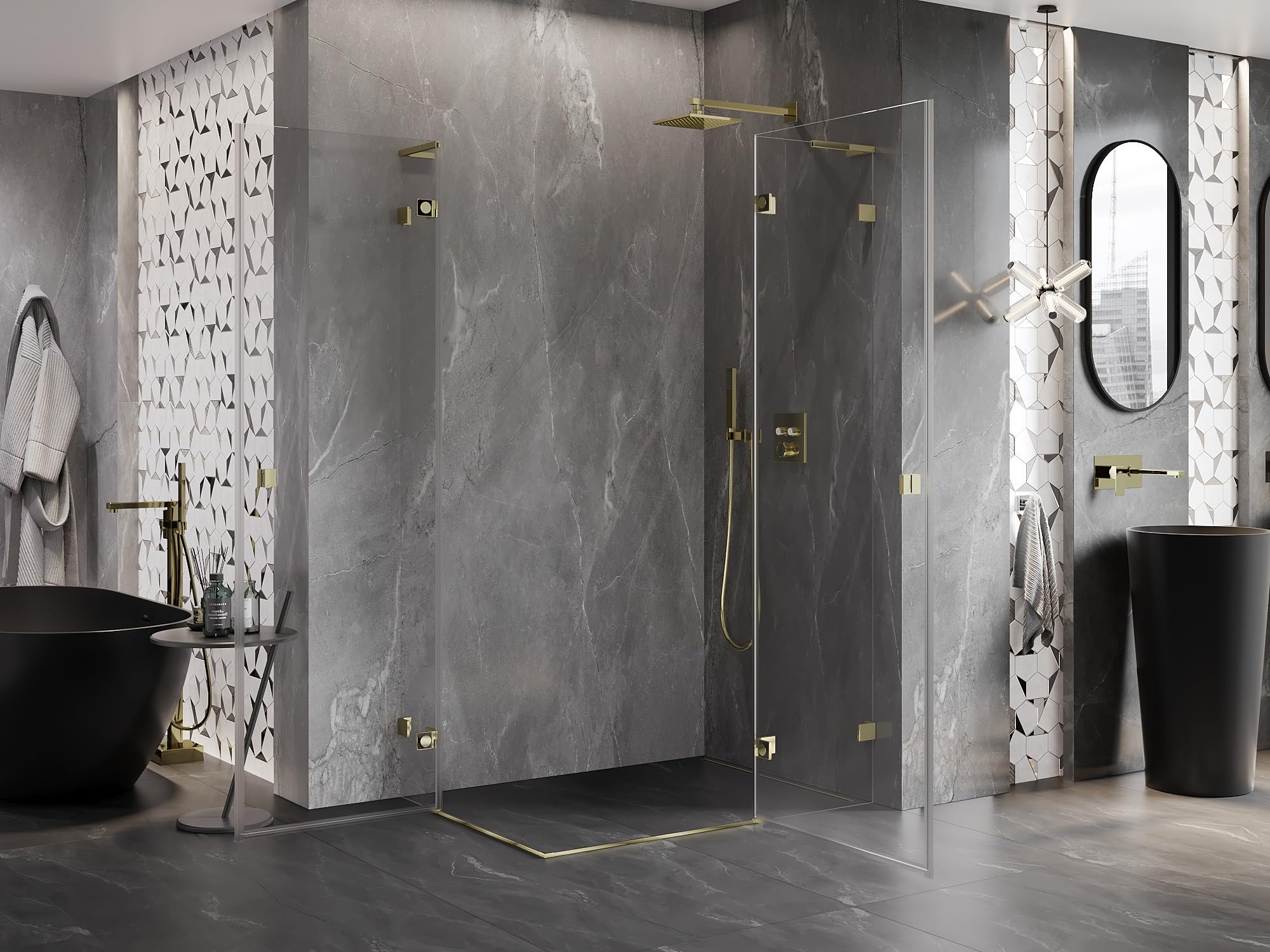 Mexen Lunar L Duo Box Doccia Apertura Destra 110x85 Trasparente Oro