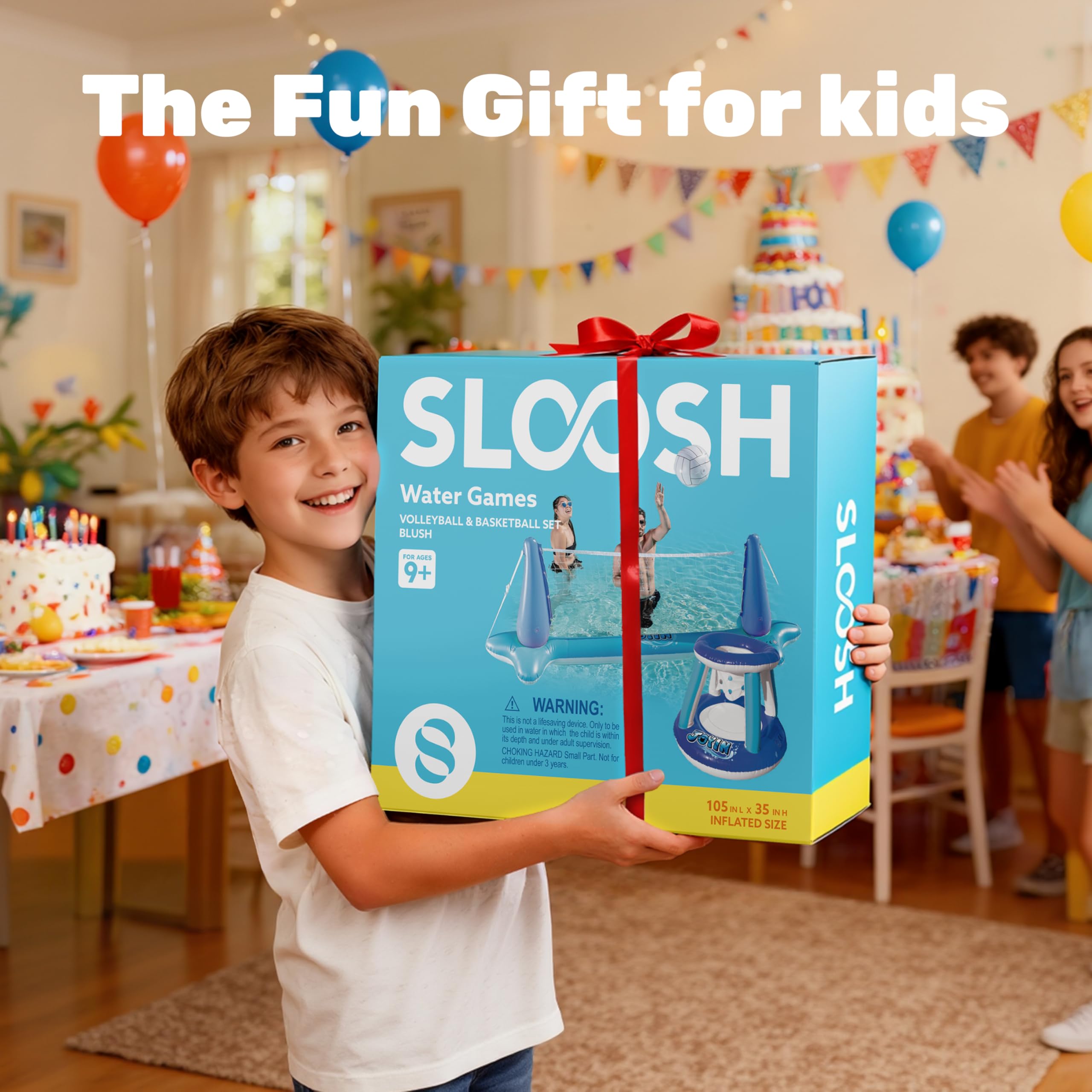 JOYIN Galleggianti gonfiabili per piscina, rete da pallavolo e canestro da basket, gioco di nuoto galleggiante per bambini/adulti, galleggianti estivi, giocattoli estivi per sport acquatici, blu scuro