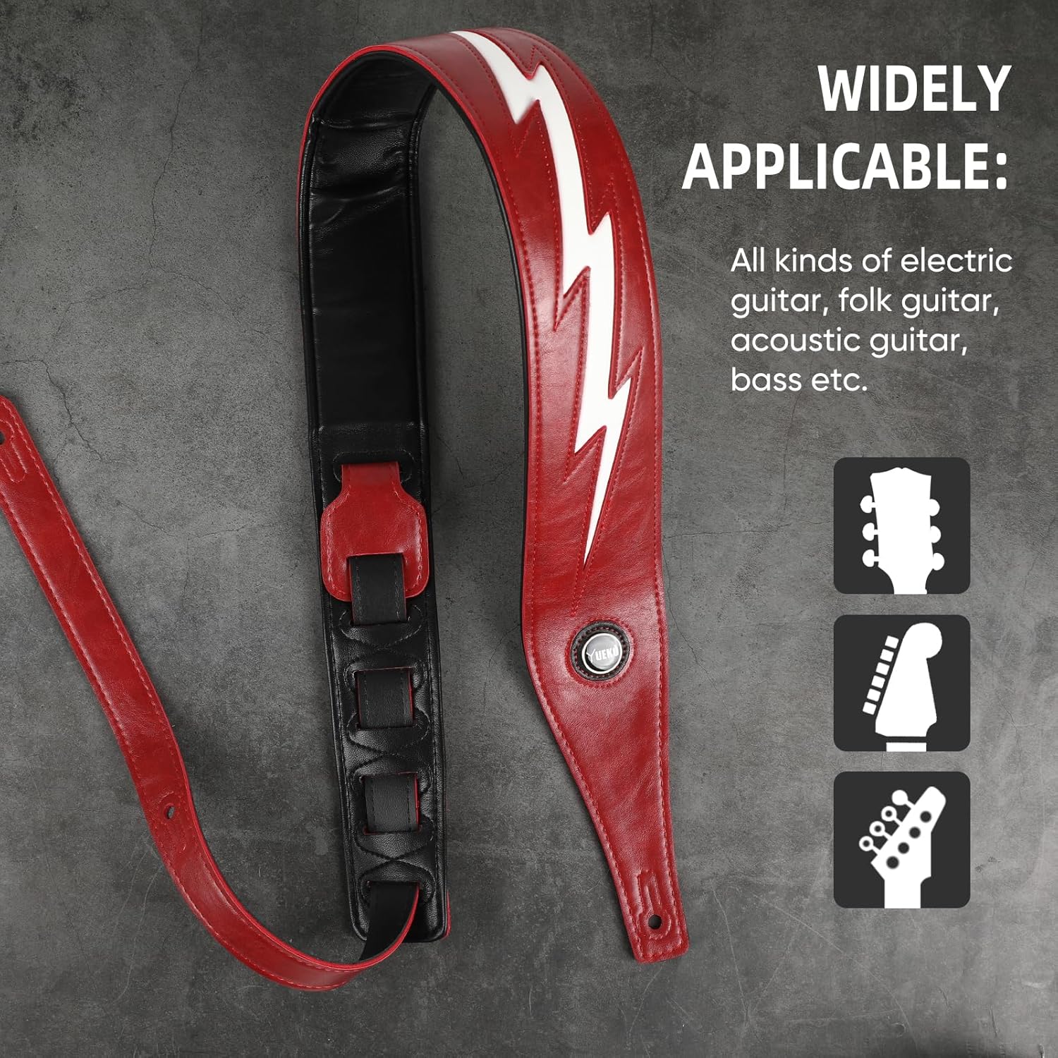 Guitar Strap Leather, Anti-Slip, Classic, Adjustable Soft Leather Strap for Acoustic, Electric and Bass Guitars