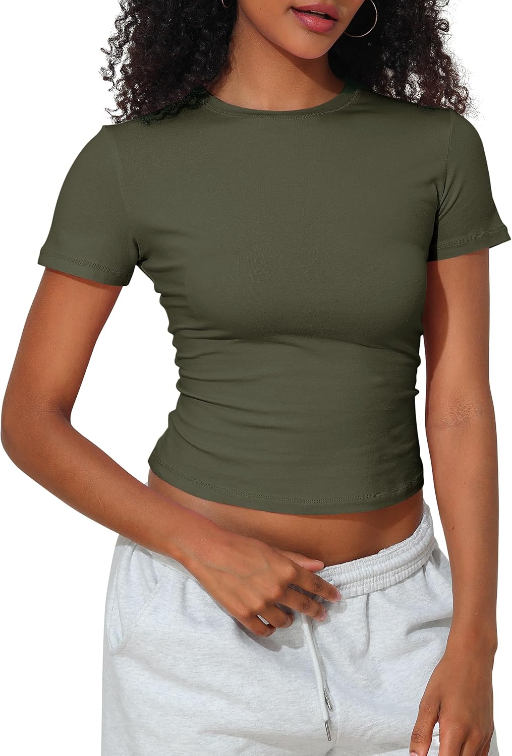 Hilor Women's Casual Basic Cotton T-Shirts Short Sleeve Y2K Going Out Crop Tops Baby Tees Tight Fitted Crew Neck T Shirts - Image 7