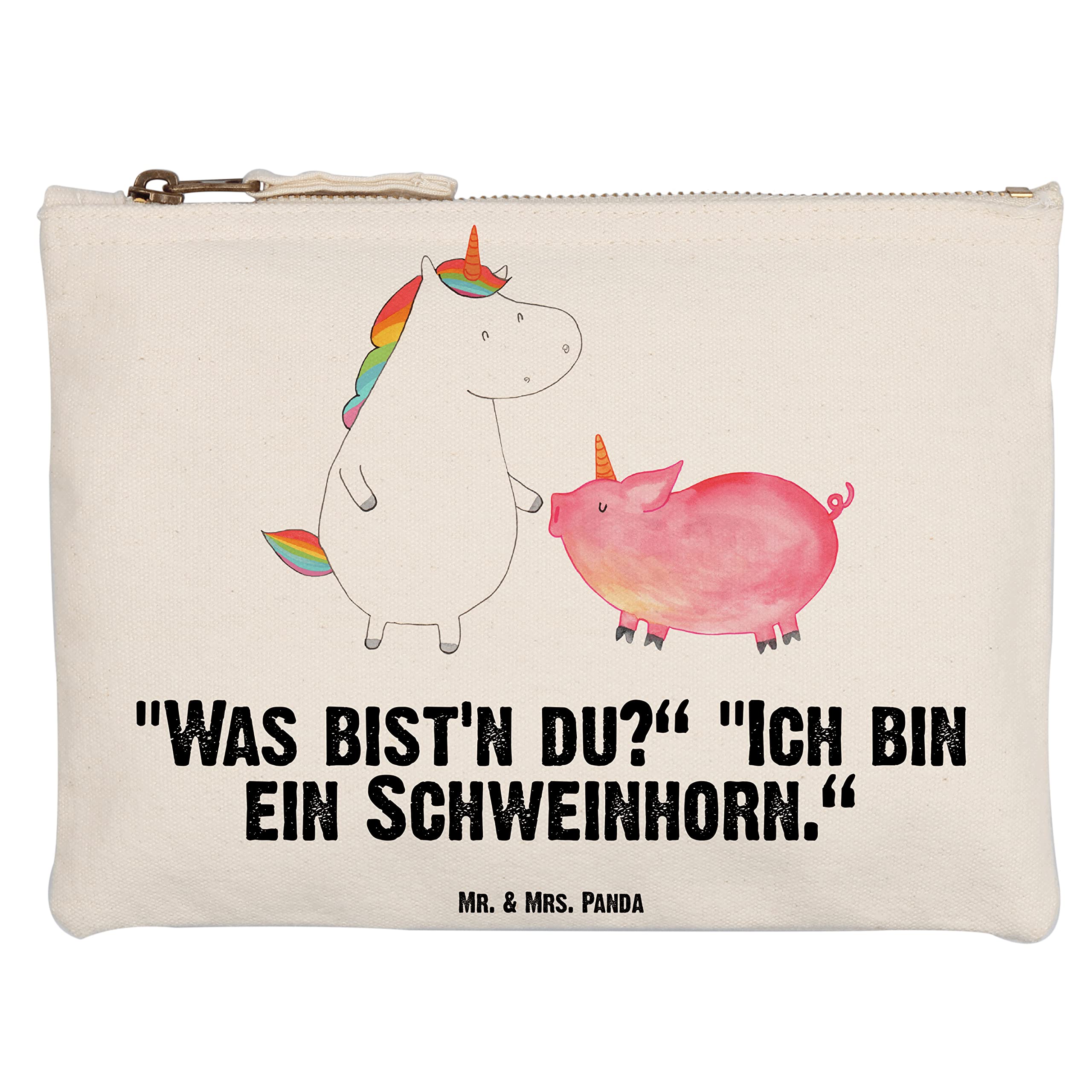 Mr. & Mrs. Panda Schminkbeutel Einhorn Schwein Grösse XL Große - Geschenk, Etui, Kulturbeutel, Freundin, Unicorn, Einhörner, Pouch, Schweinchen, kosmetiktäschchen, Pencil case, Schlampermäppchen