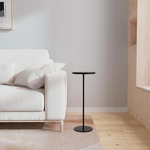 Miniatura 7 de Mesa redonda para bebidas, mesa auxiliar pequeña, mesa auxiliar moderna, base pesada, mesa de pedestal negra para sala de estar, dormitorio,