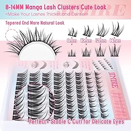 Manga Self Adhesive Eyelashes Natural Look 8-14MM Wispy Pre Glued Eyelashes Clusters Anime Press on Lashes Clusters Reusable Self Adhesive Lash Clusters with Spiky